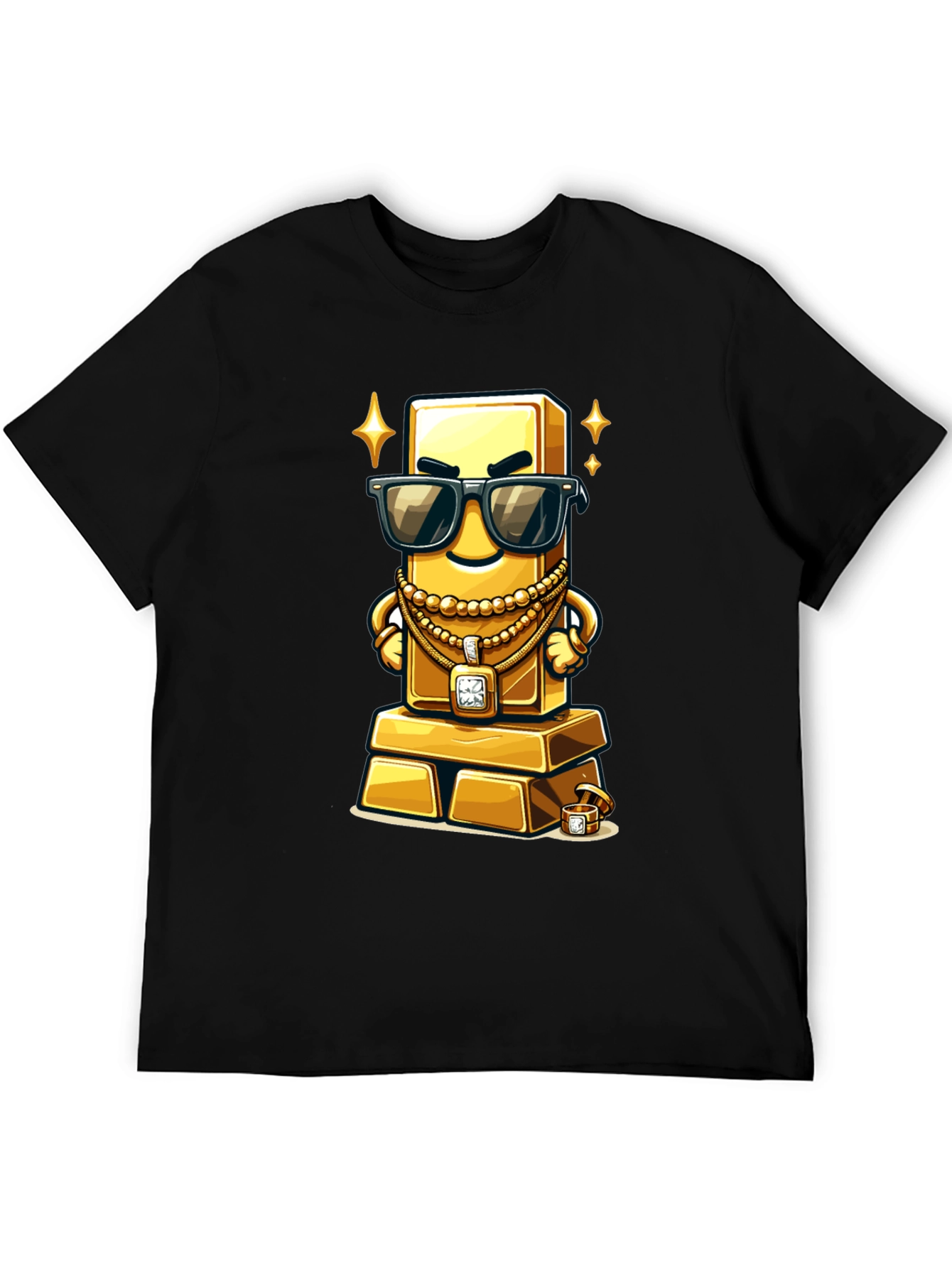 Black Gold Bar Cartoon Graphic Tee view 5