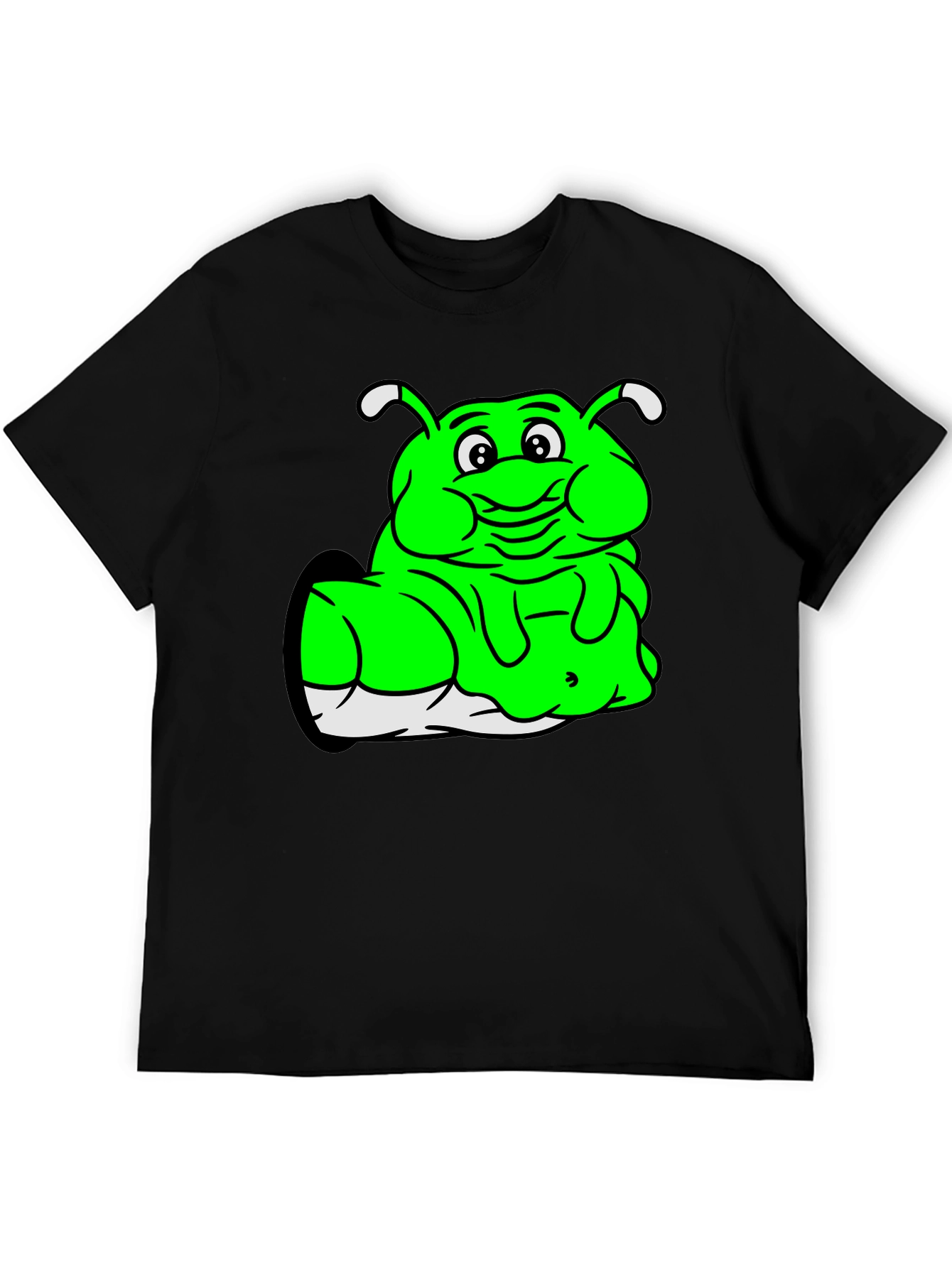 Black Green Cartoon Character Black T-Shirt view 5