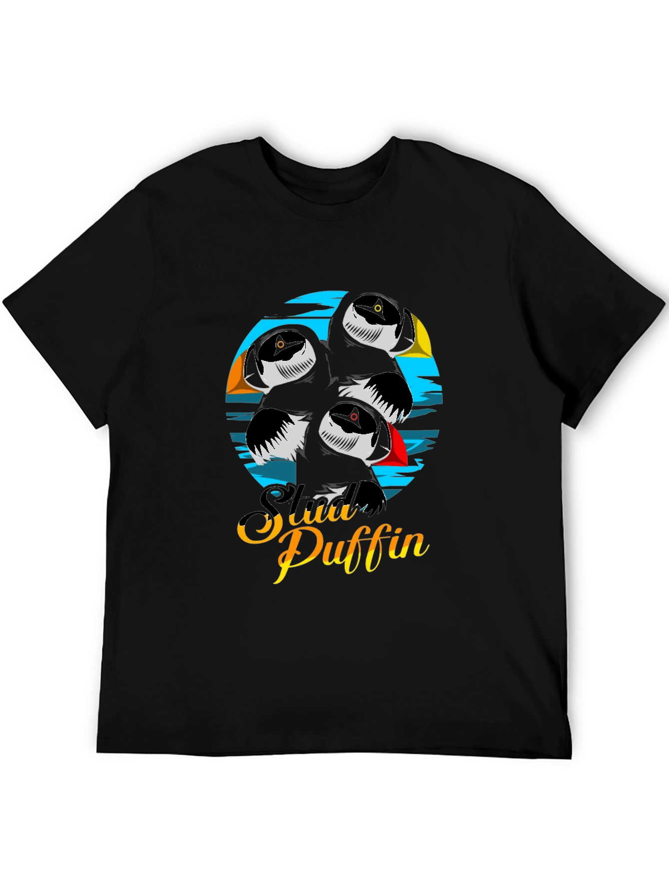 Black Stylish Puffin T-Shirt - Unique Graphic Design view 5