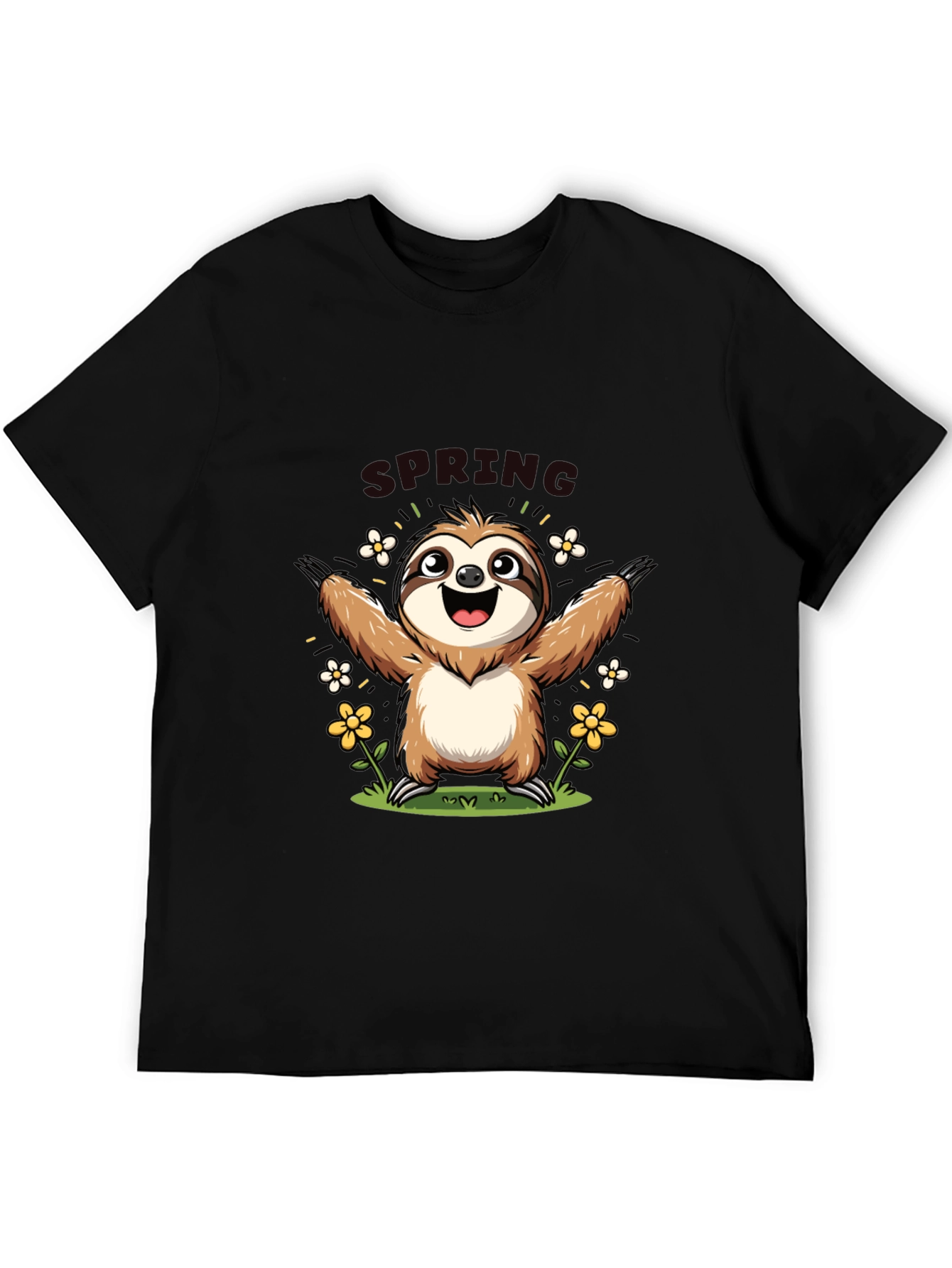 Black Cute Sloth Spring T-Shirt view 5