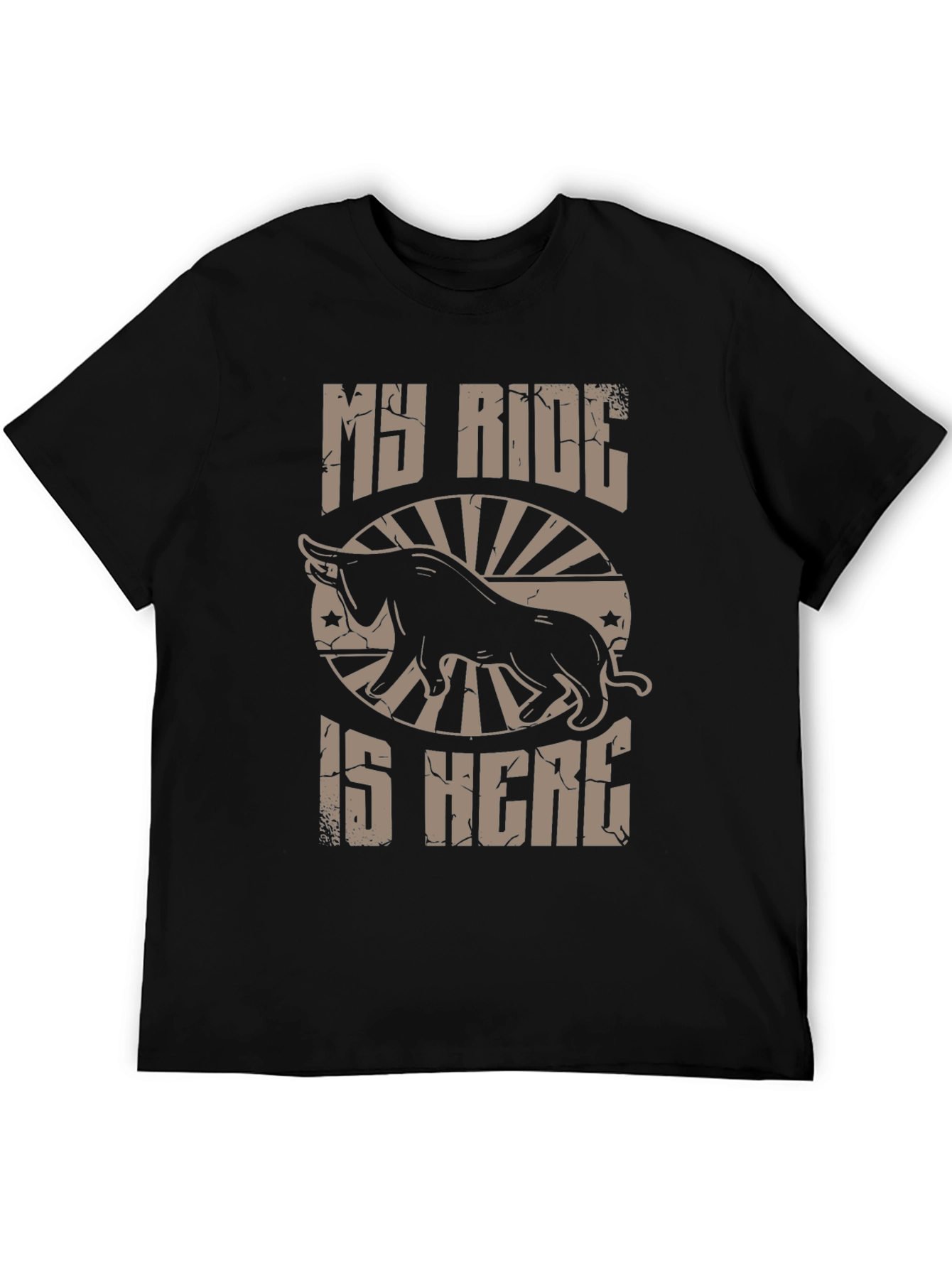 Black My Ride is Here Bull T-Shirt - Black Cotton Tee view 5