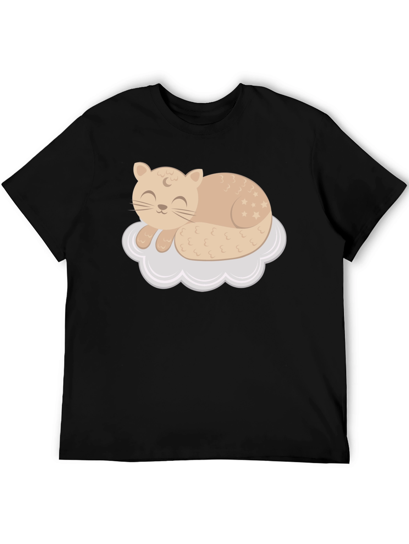 Black Cute Cat Sleeping on Cloud T-Shirt view 5