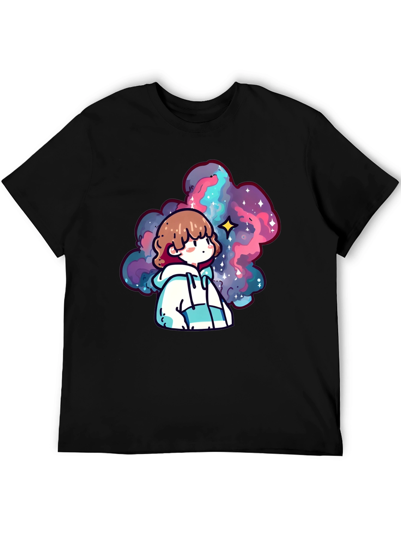 Black Anime Galaxy Graphic Black T-Shirt view 5