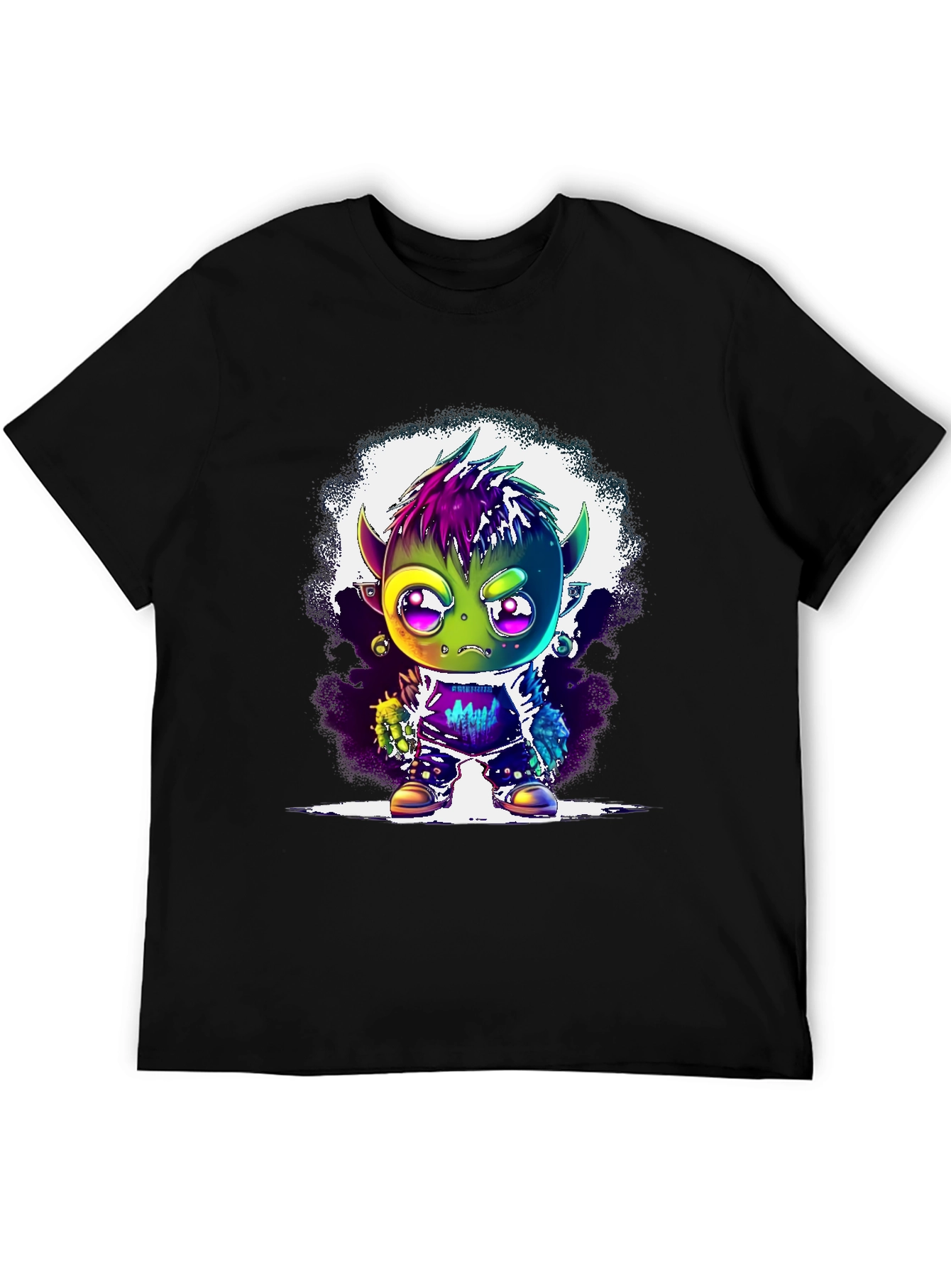 Black Cartoon Monster Graphic Tee - Black Unisex T-Shirt view 5