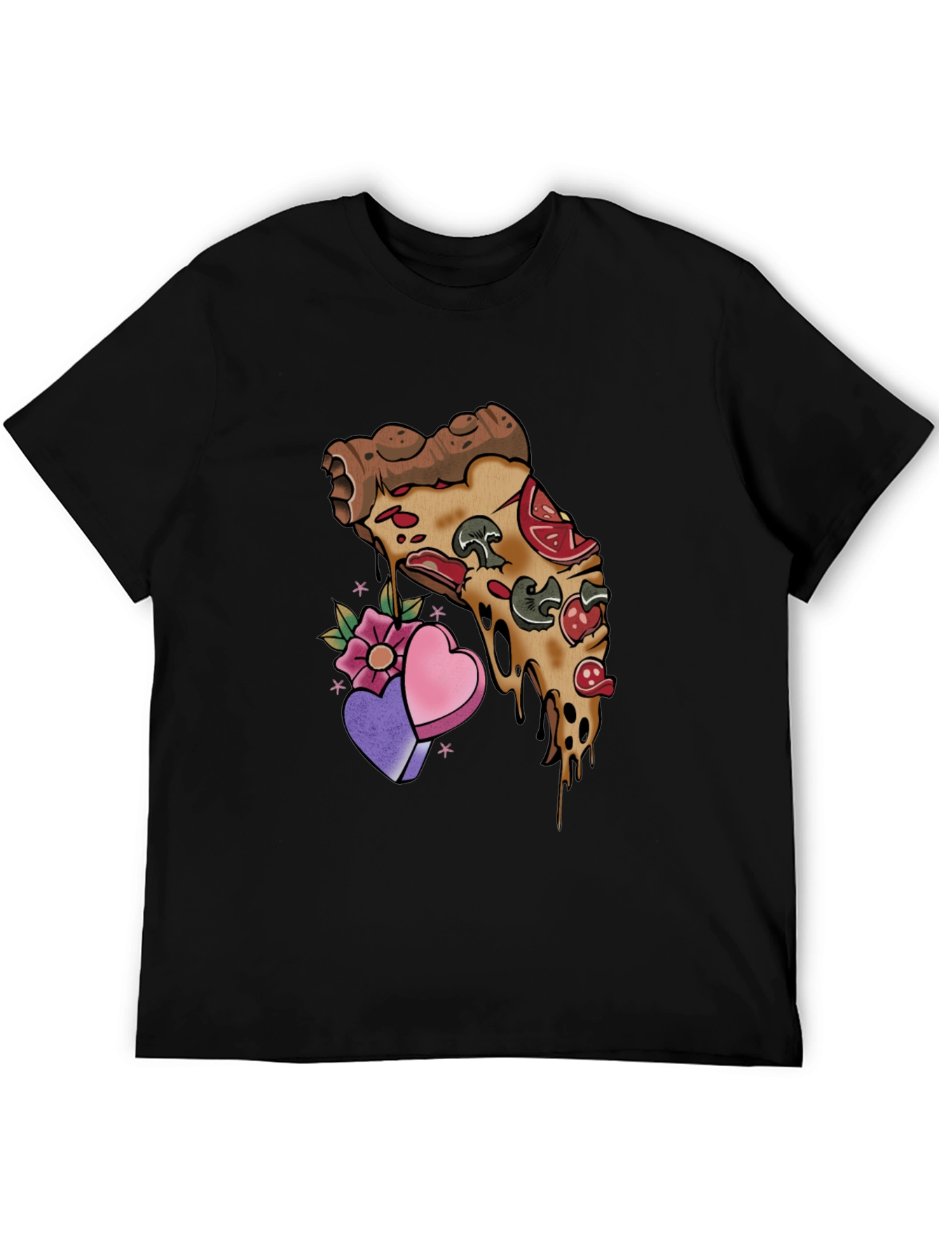 Black Pizza Love T-Shirt - Foodie Valentine's Tee view 5