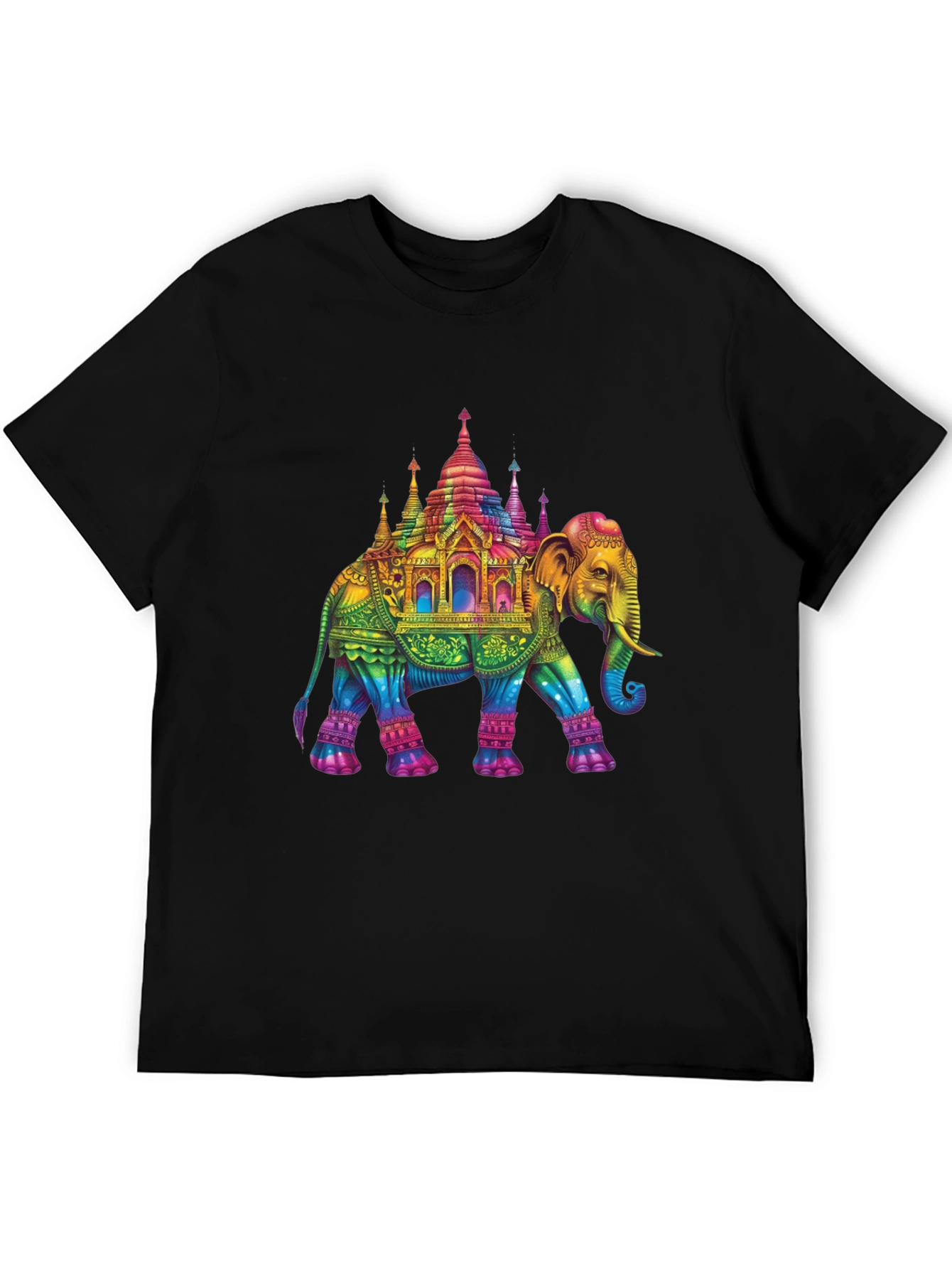 Black Rainbow Elephant Pagoda T-Shirt view 5