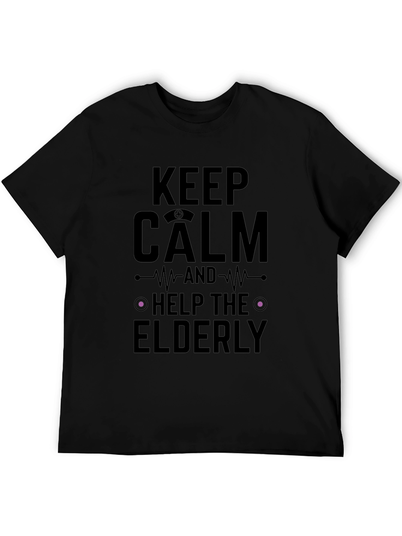 Black Keep Calm Help Elderly Black Graphic Tee view 5
