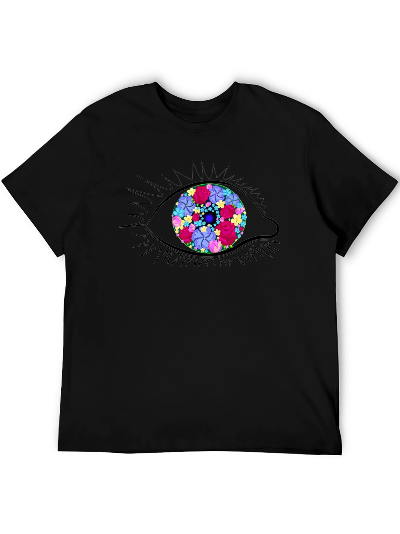 Black Floral Eye Graphic Tee - Stylish Black T-Shirt view 5
