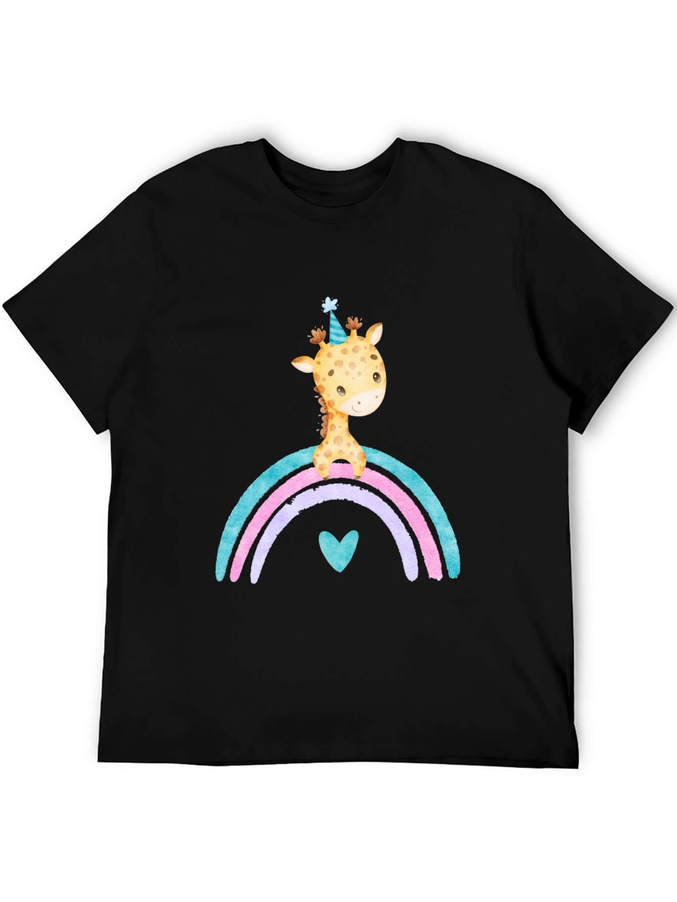 Black Giraffe Rainbow T-Shirt Cute Cartoon Graphic Tee view 5