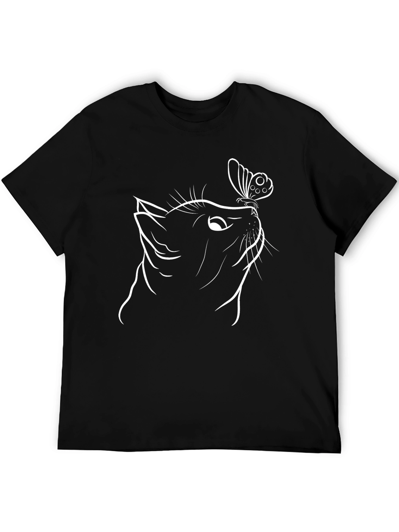 Black Cat and Butterfly Graphic Tee - Black Cotton Blend Shirt view 5