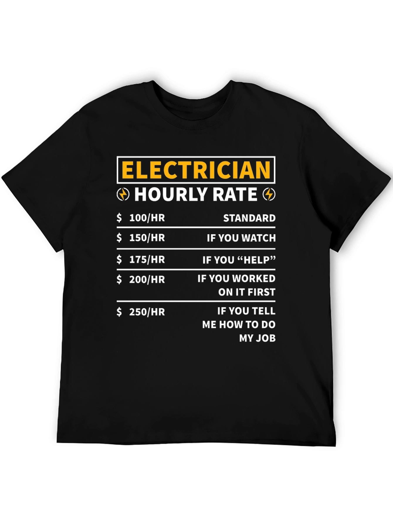Black Electrician Hourly Rate T-Shirt - Funny Job Tee view 5