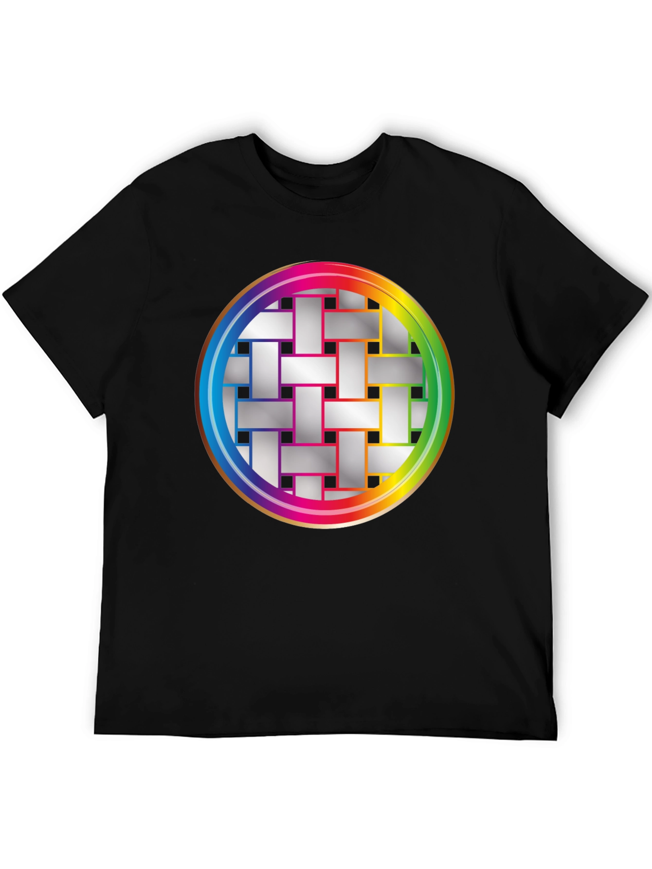 Black Geometric Woven Pattern Graphic Tee view 5