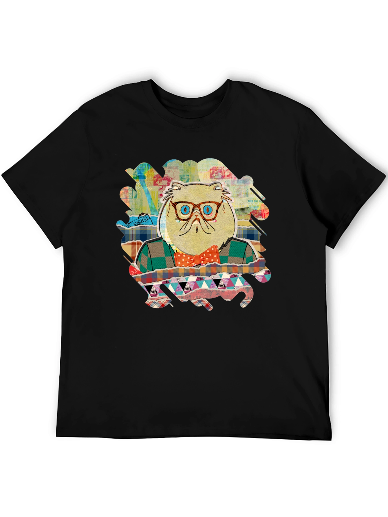 Black Cat with Glasses Graphic T-Shirt view 5