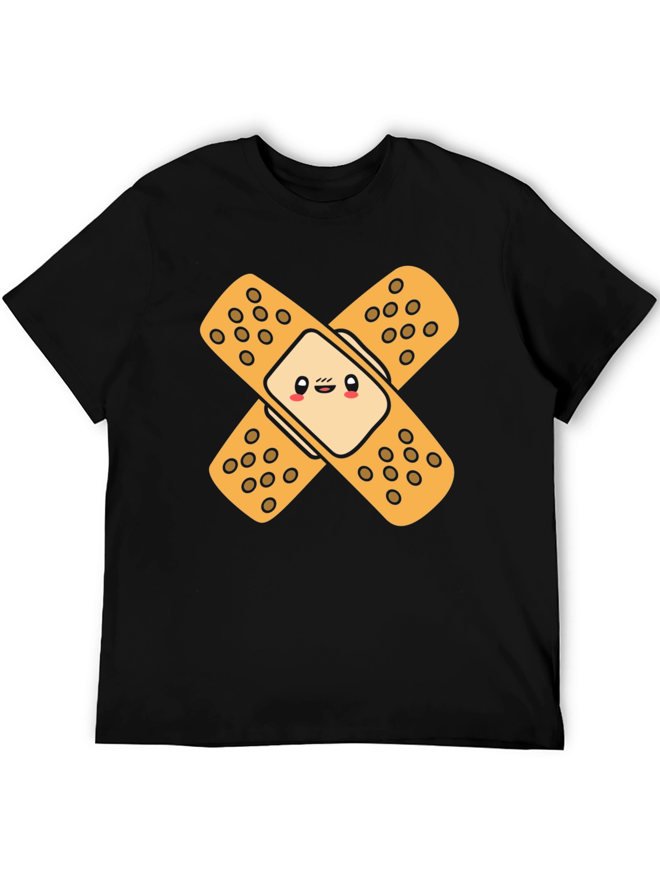 Black Cute Band-Aid Graphic Black T-Shirt view 5