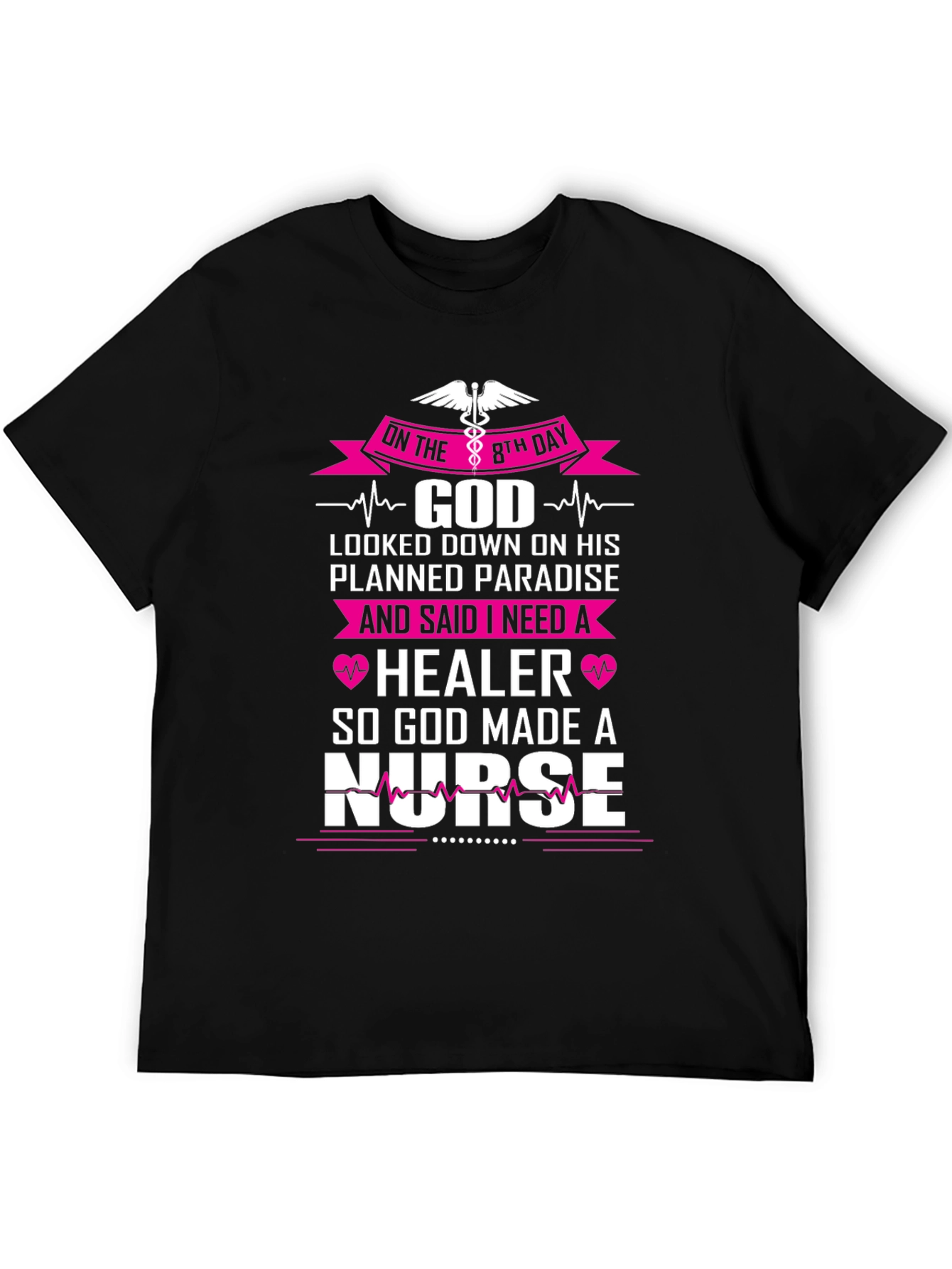 Black Nurse T-Shirt: God Made a Nurse Graphic Tee view 5