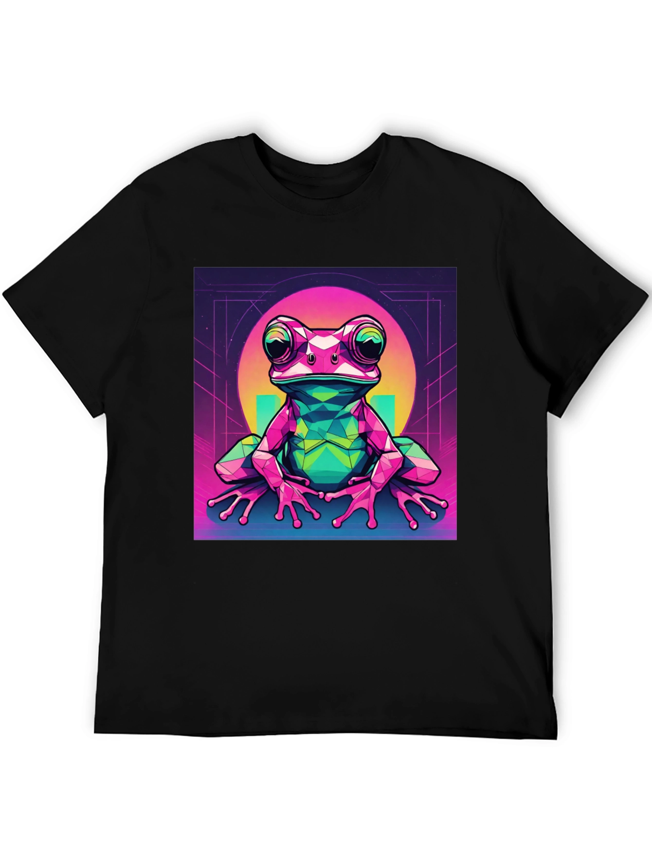 Black Geometric Frog Graphic Tee - Cool Polygon Design view 5