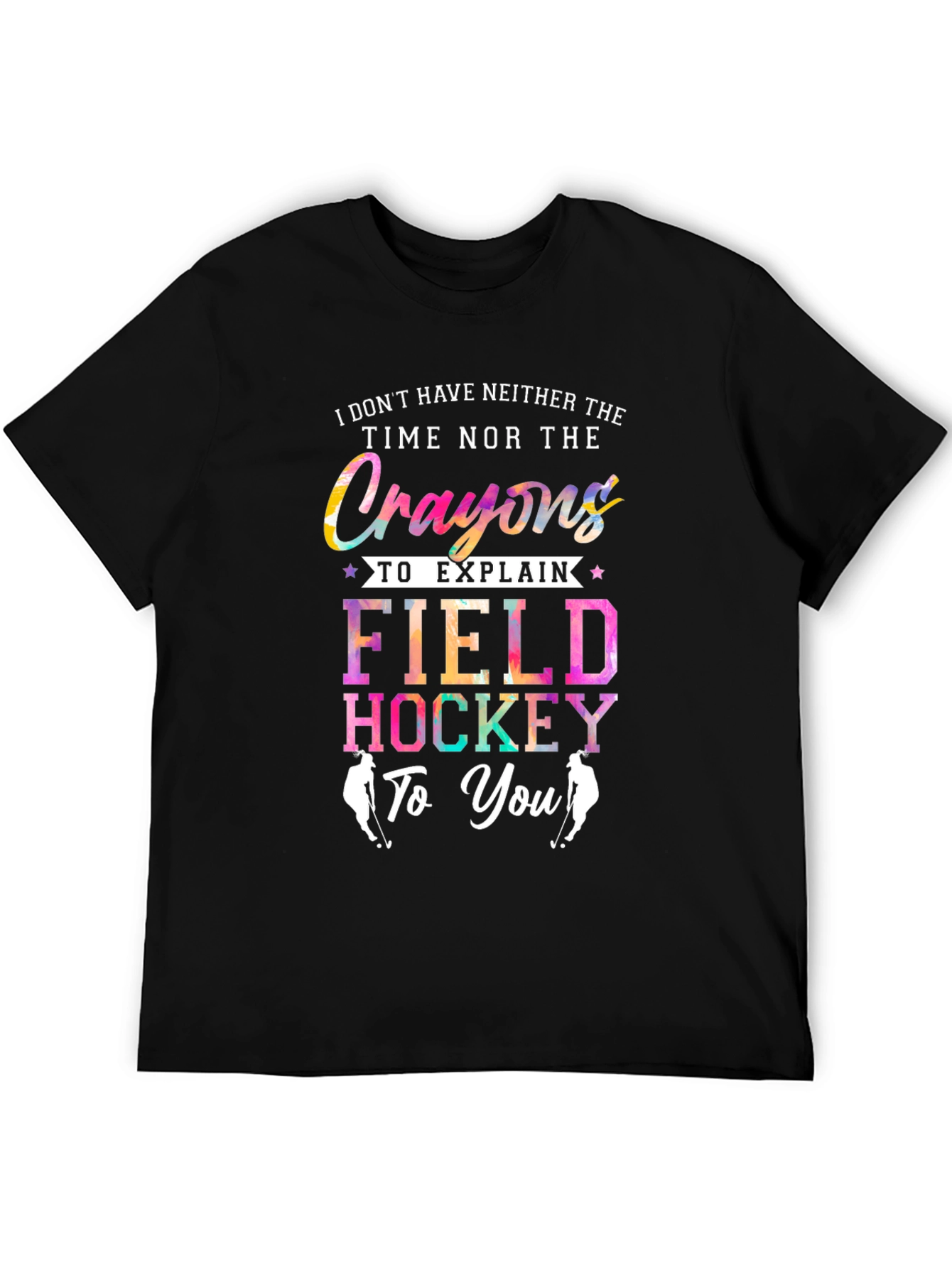 Black Funny Field Hockey T-Shirt - No Crayons Needed view 5