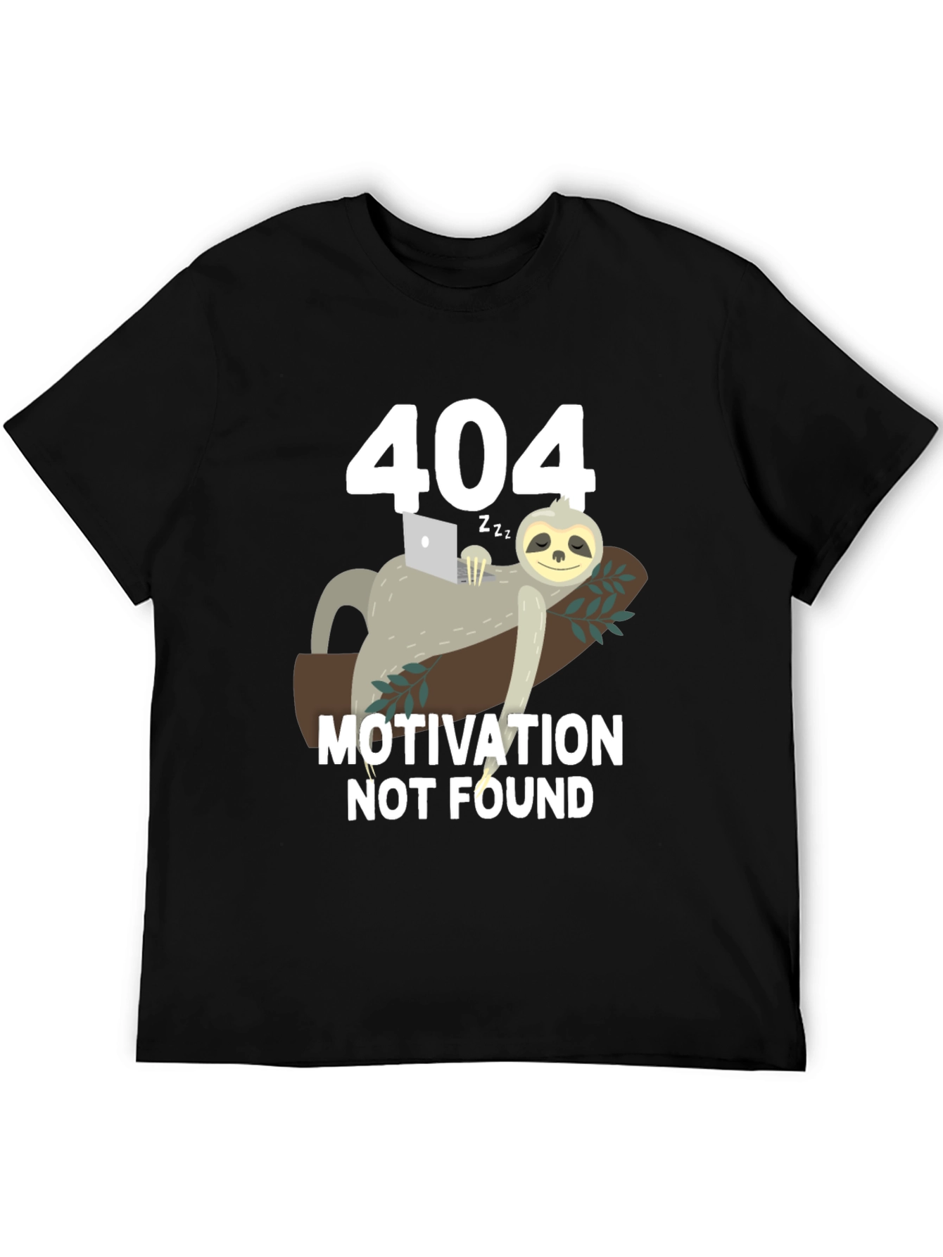 Black 404 Motivation Not Found Sloth Graphic T-Shirt view 5