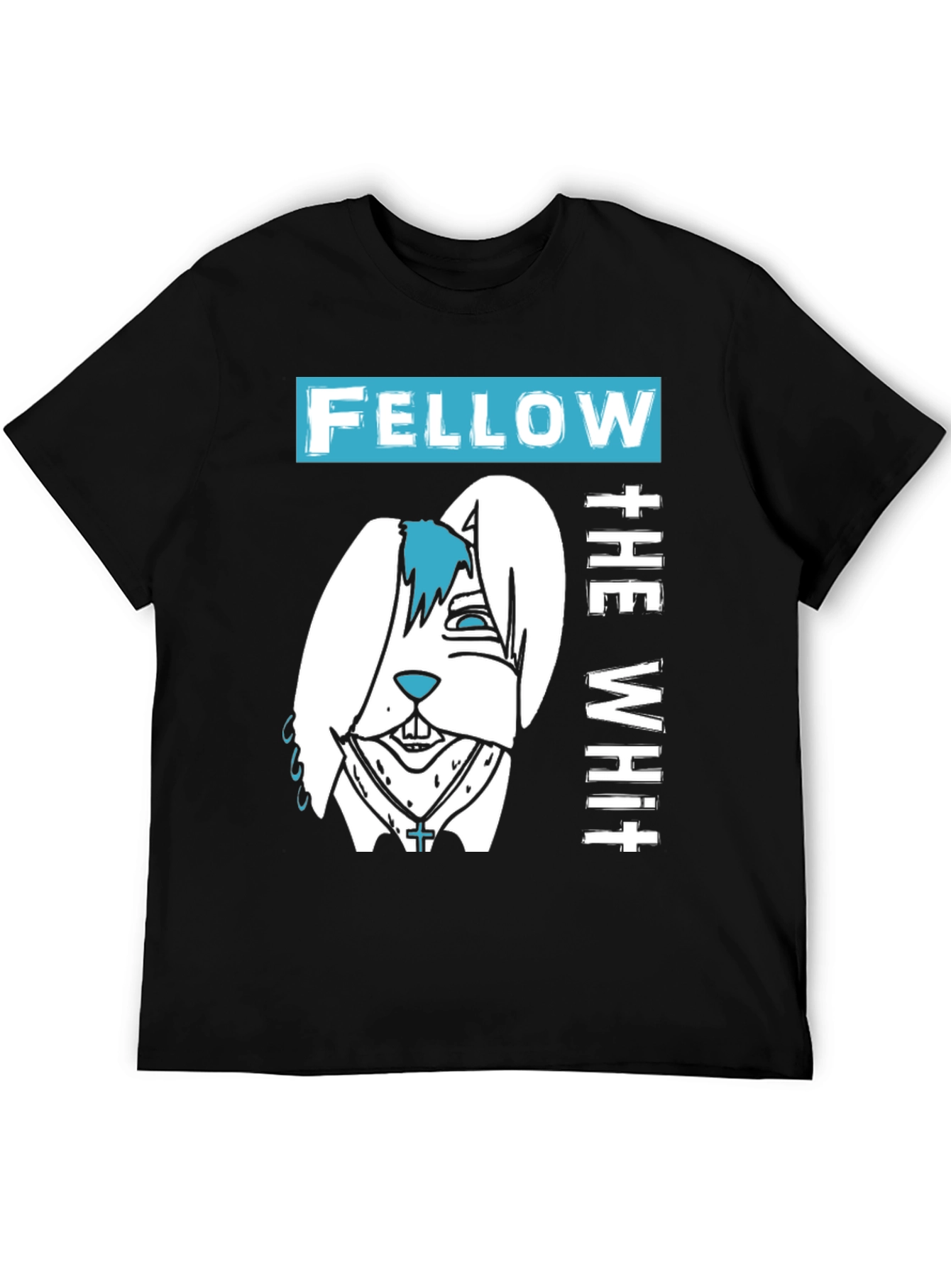 Black Fellow The White T-Shirt with Cartoon Bunny Design view 5