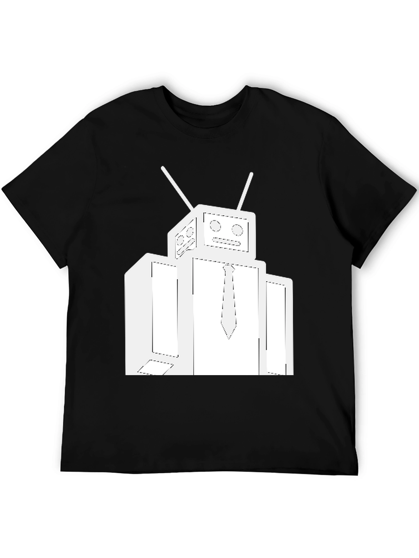 Black Robot Graphic Tee - Black Cotton Crew Neck Shirt view 5