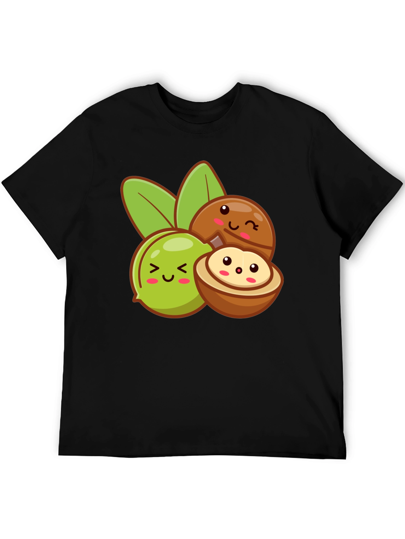 Black Cute Kawaii Macadamia Nut T-Shirt view 5