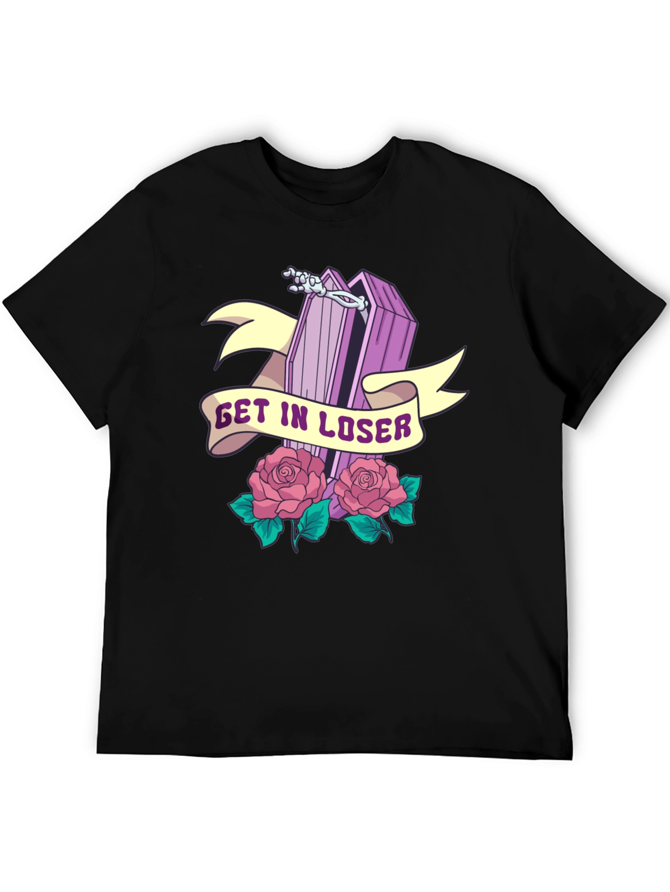 Black Get In Loser Coffin Graphic T-Shirt view 5