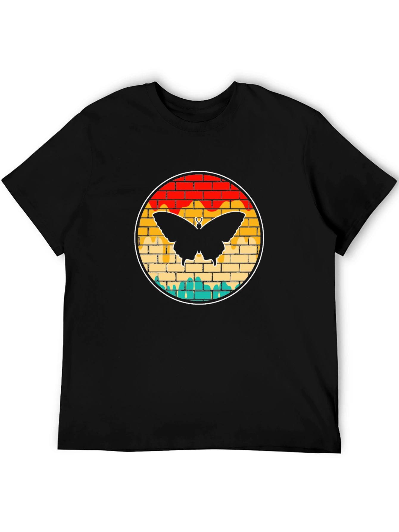 Black Butterfly Brick Wall Graphic Tee - Vintage Style view 5