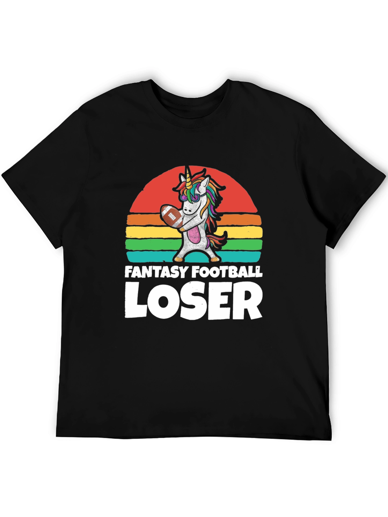 Black Fantasy Football Loser Unicorn T-Shirt view 5