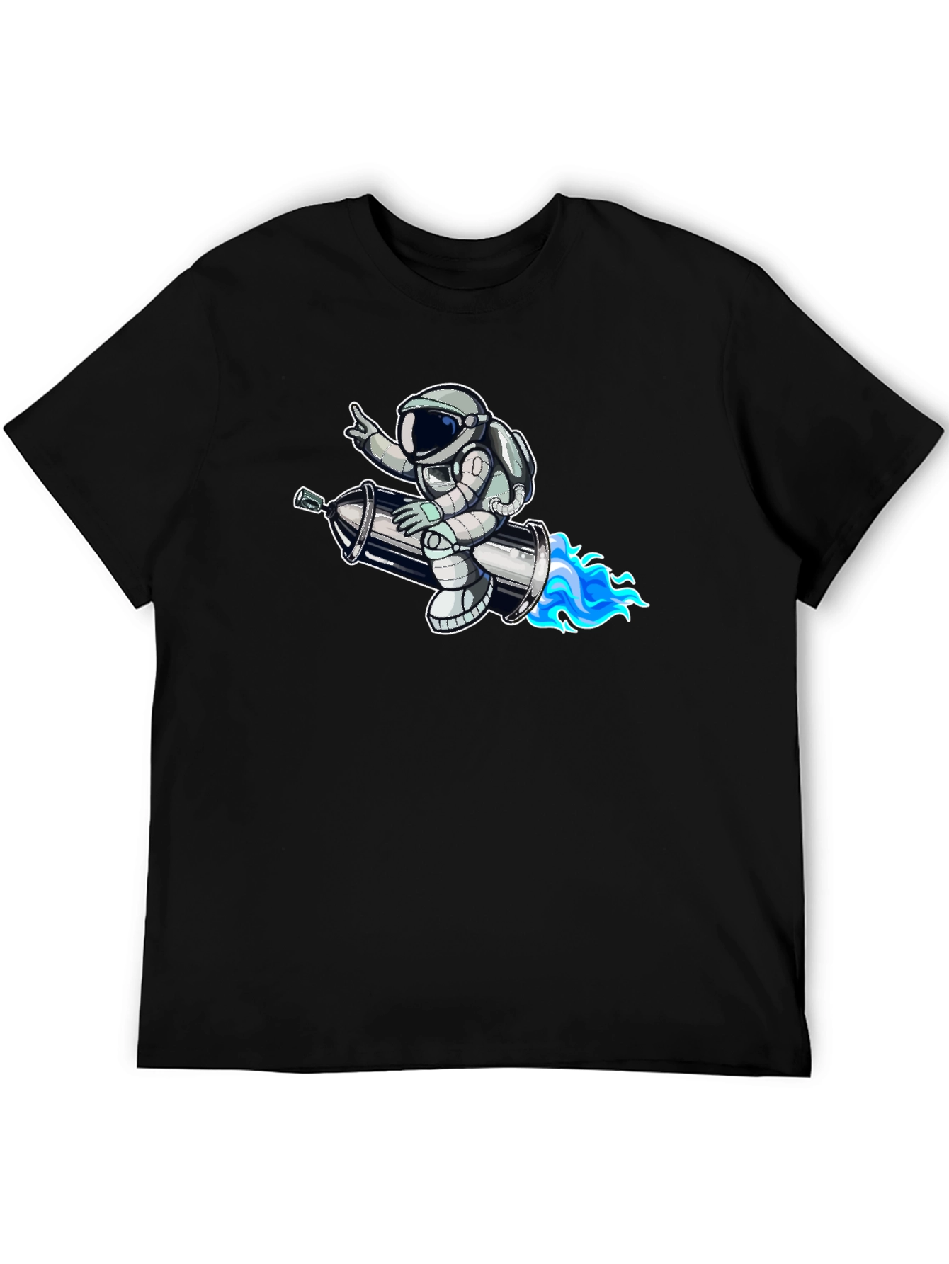 Black Astronaut on Rocket T-Shirt - Black view 5