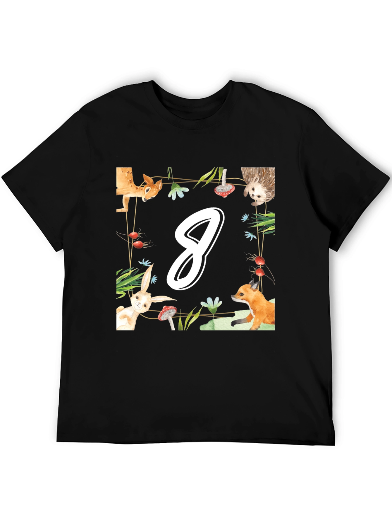 Black Cute Animal Number 8 Birthday T-Shirt view 5