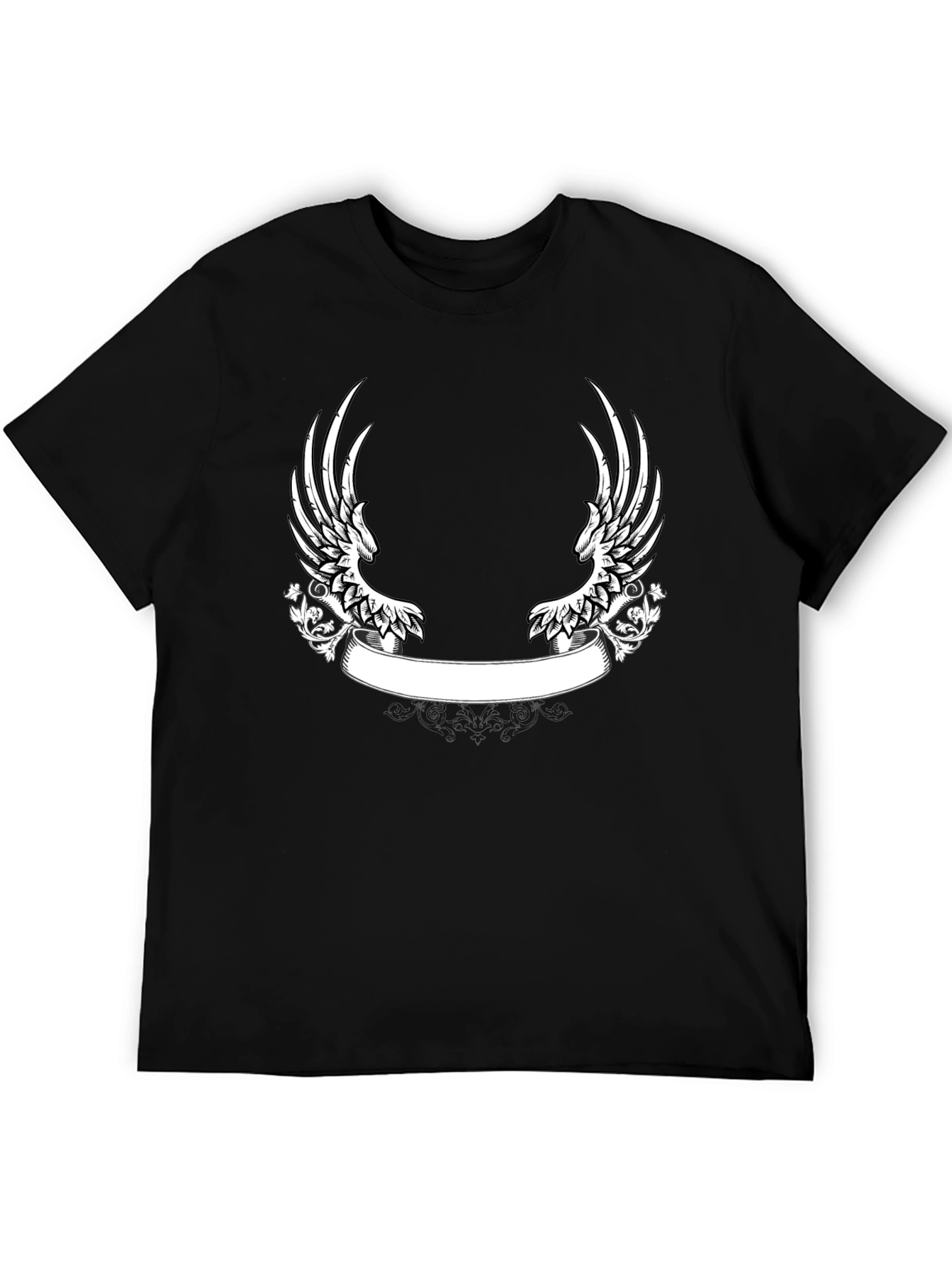 Black Black T-Shirt with Wing and Banner Design view 5