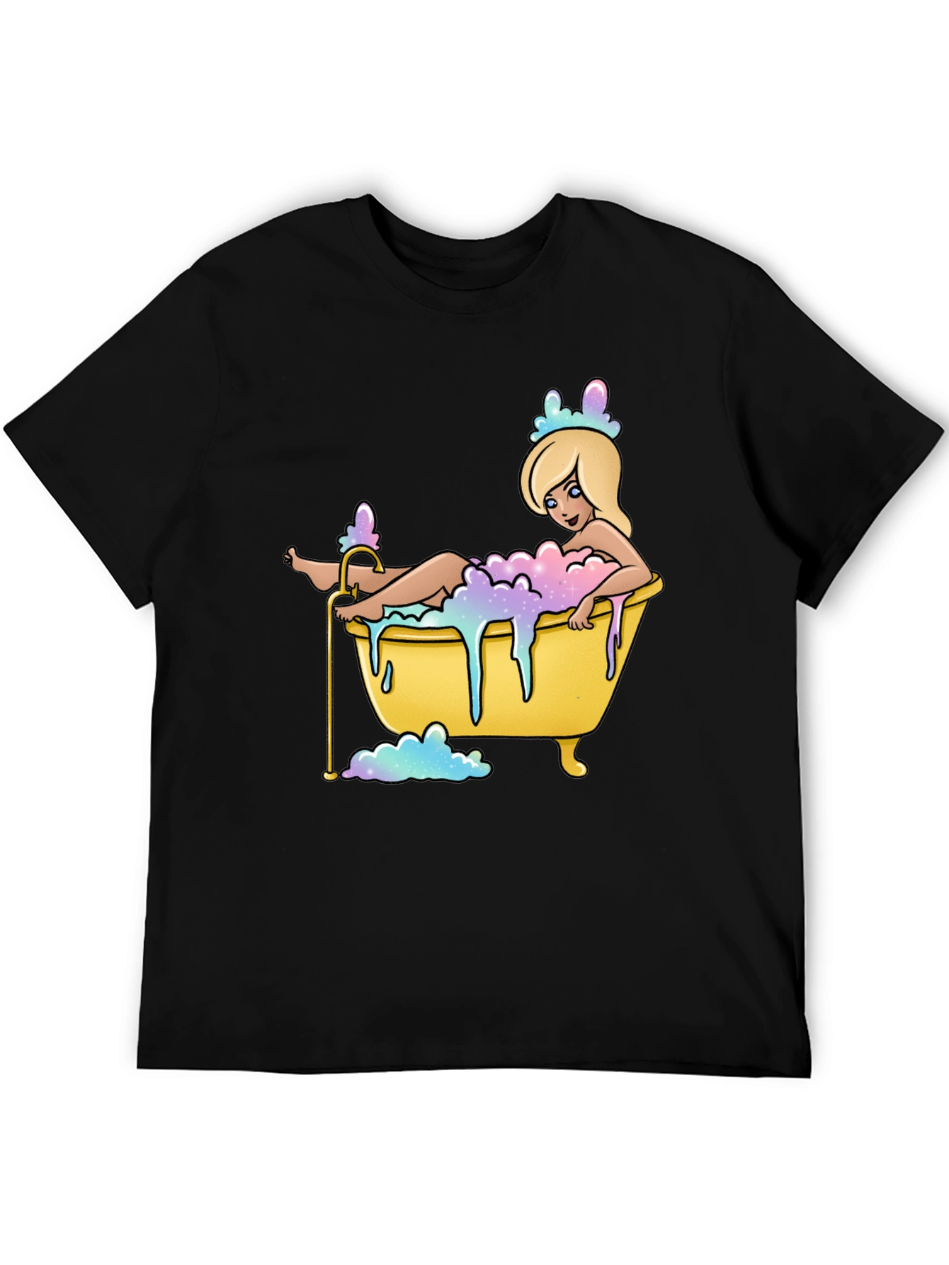 Black Cartoon Girl Bathtub T-Shirt - Black Cotton Tee view 5