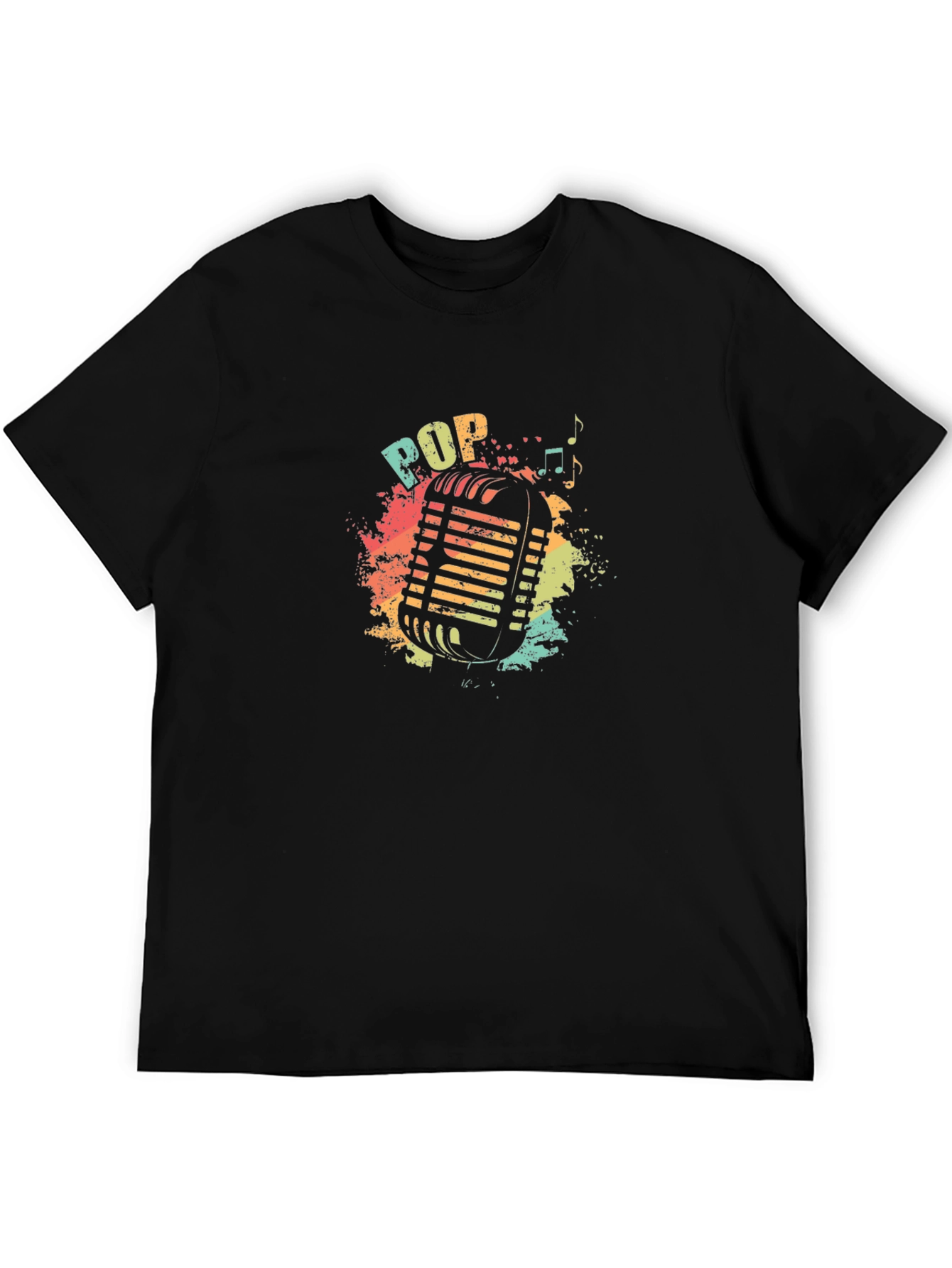 Black Retro Pop Music Microphone Graphic T-Shirt view 5