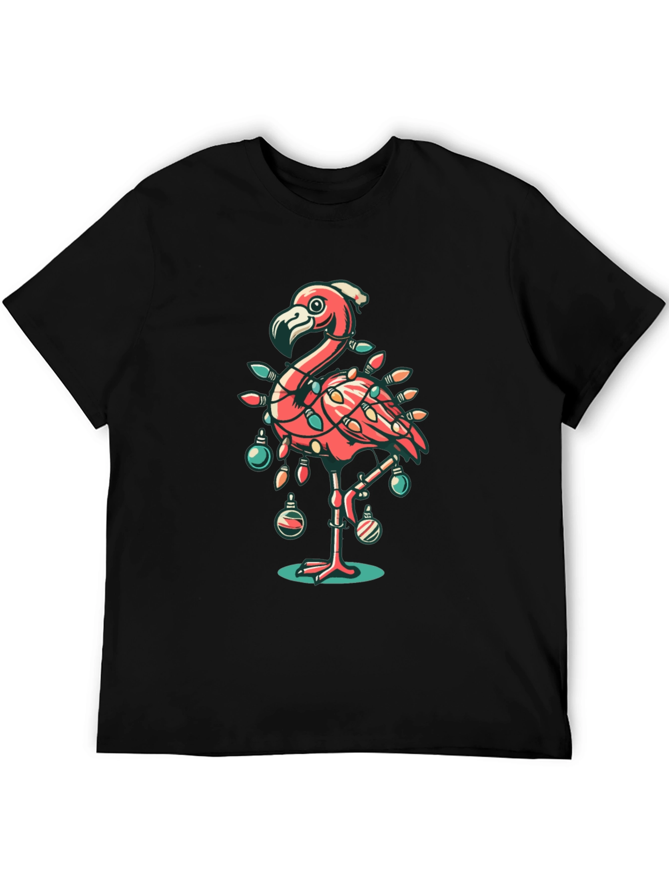 Black Festive Flamingo Christmas T-Shirt view 5