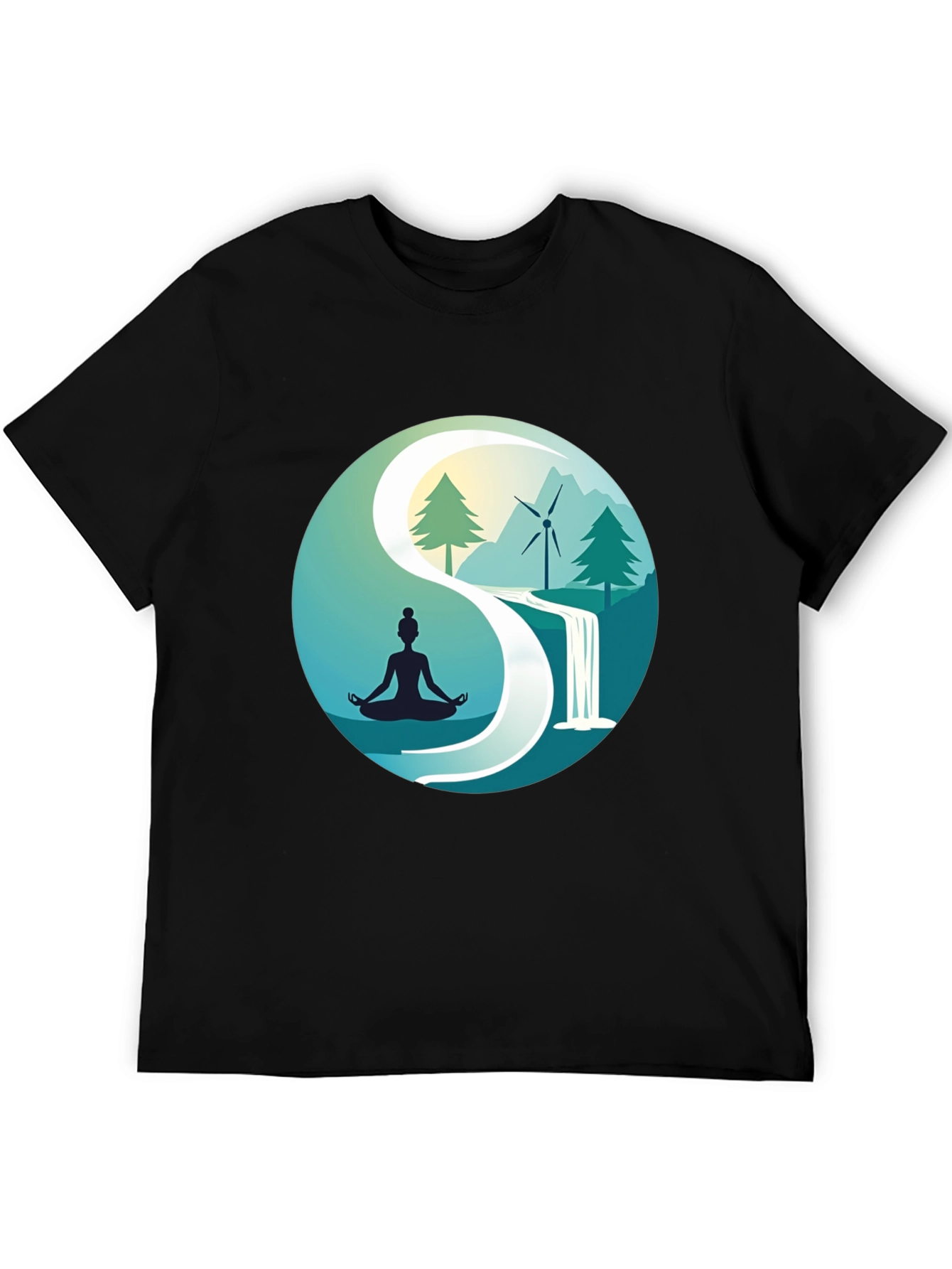 Black Nature Yin Yang T-Shirt - Meditation and Sustainability view 5