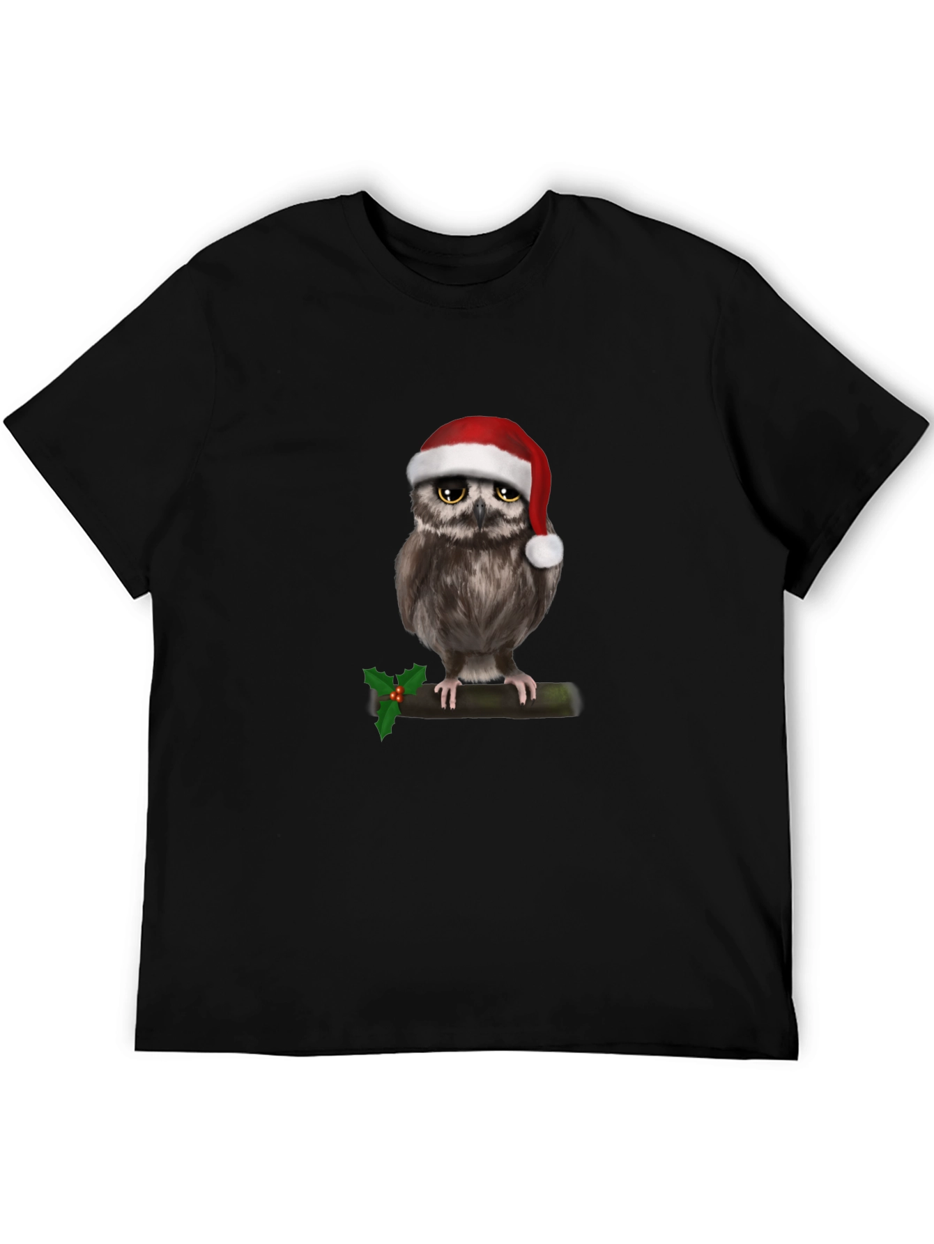 Black Festive Owl Christmas T-Shirt view 5