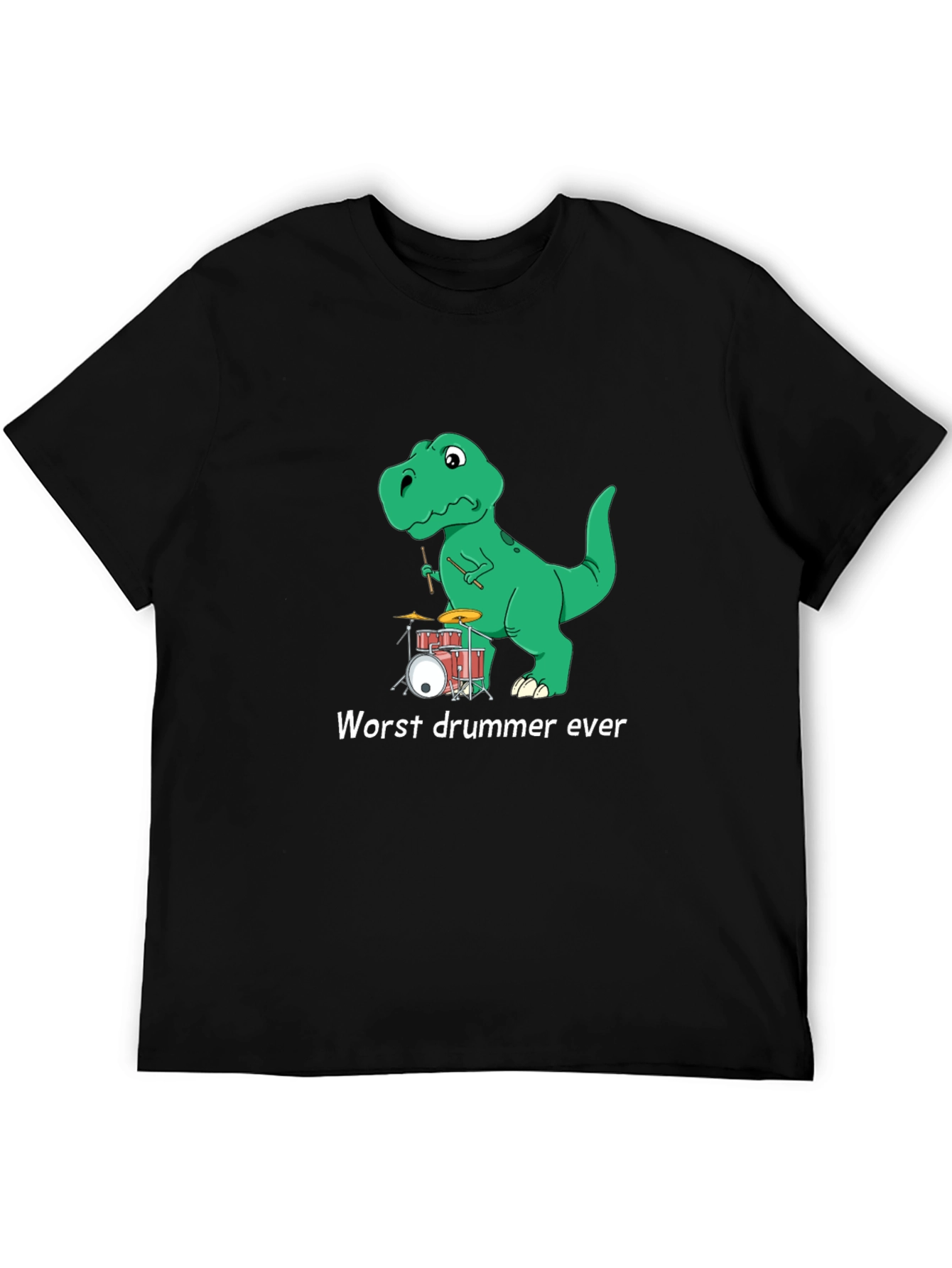 Black Dinosaur Drummer T-Shirt - "Worst Drummer Ever" Graphic Tee view 5