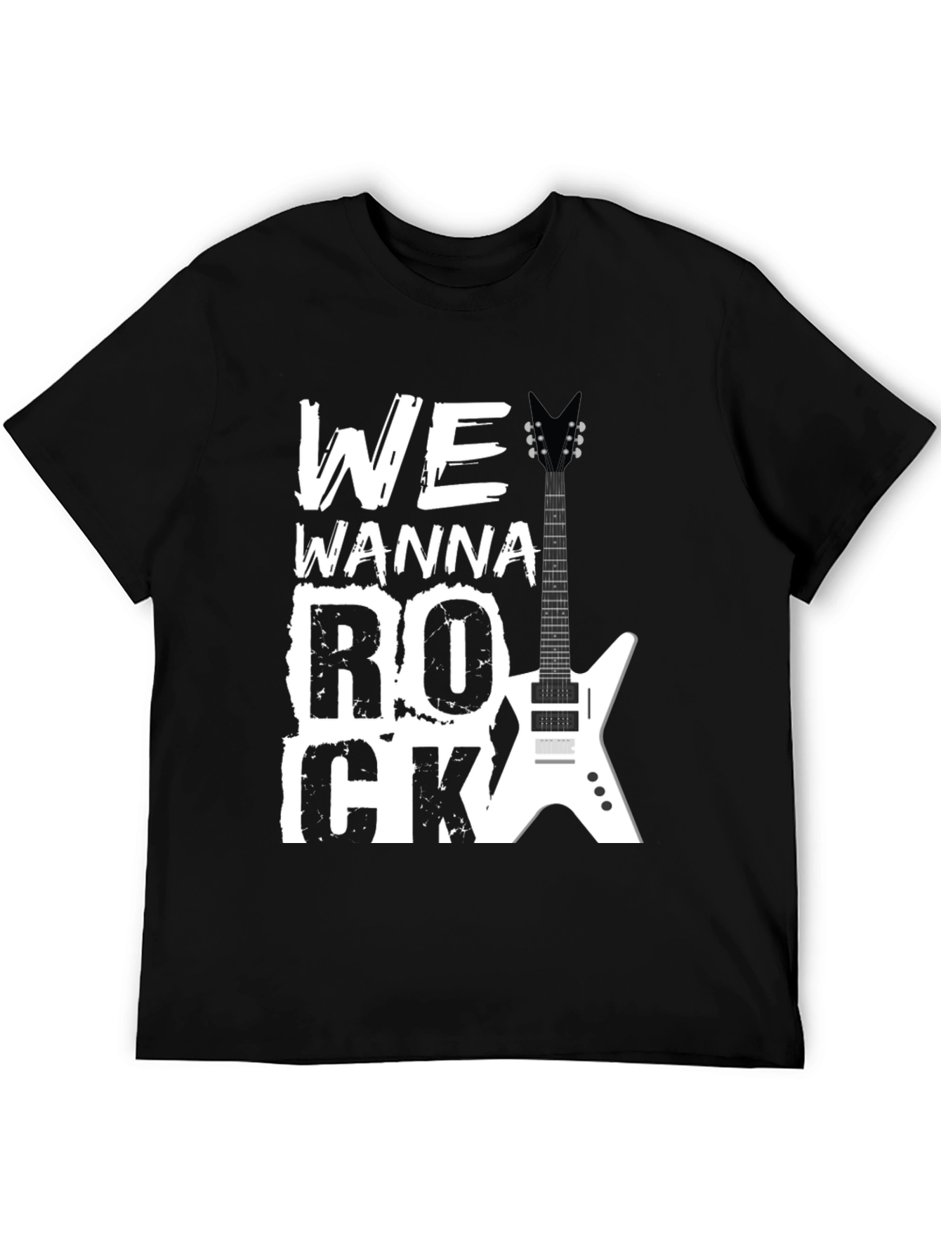 Black Rock Graphic Tee - We Wanna Rock Guitar T-Shirt view 5