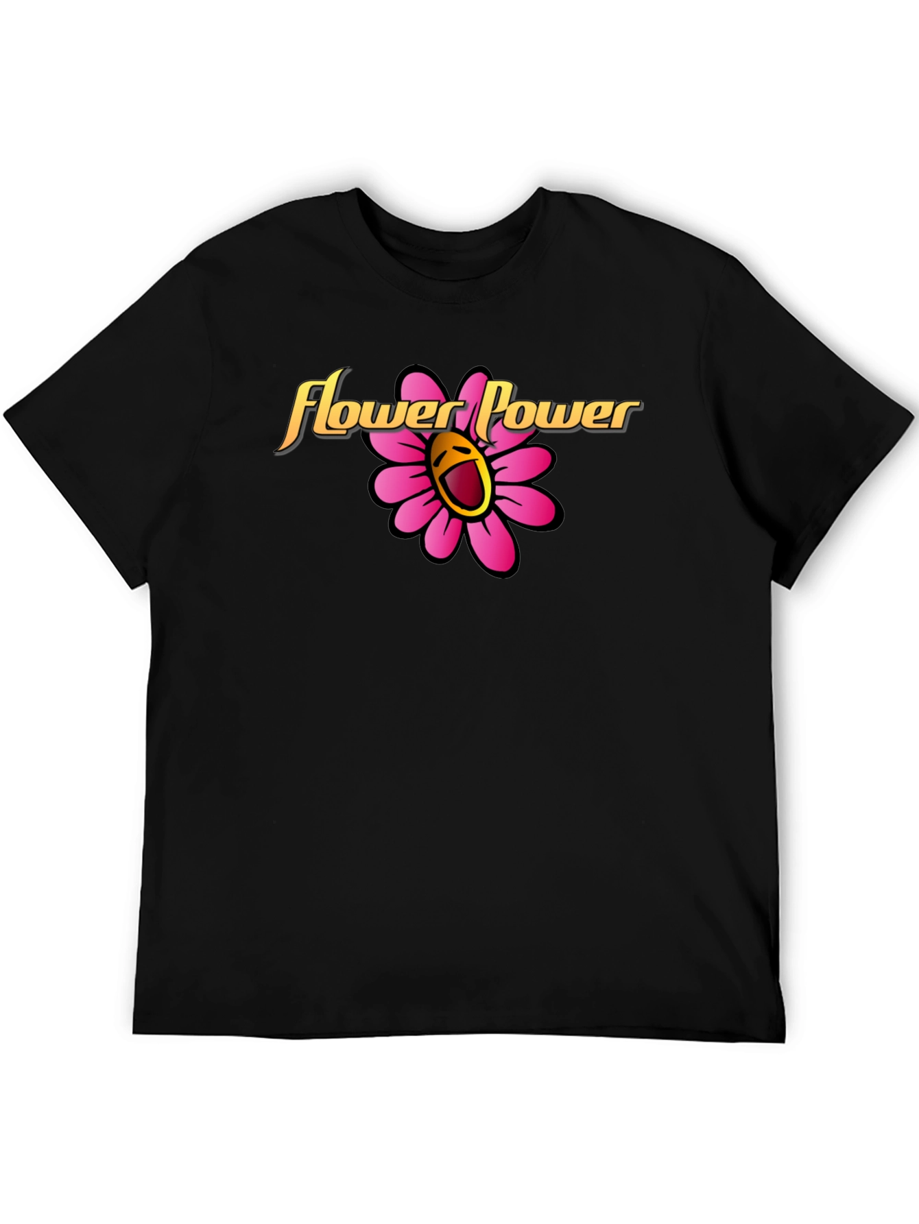 Black Flower Power Graphic Tee - Black Cotton Shirt view 5