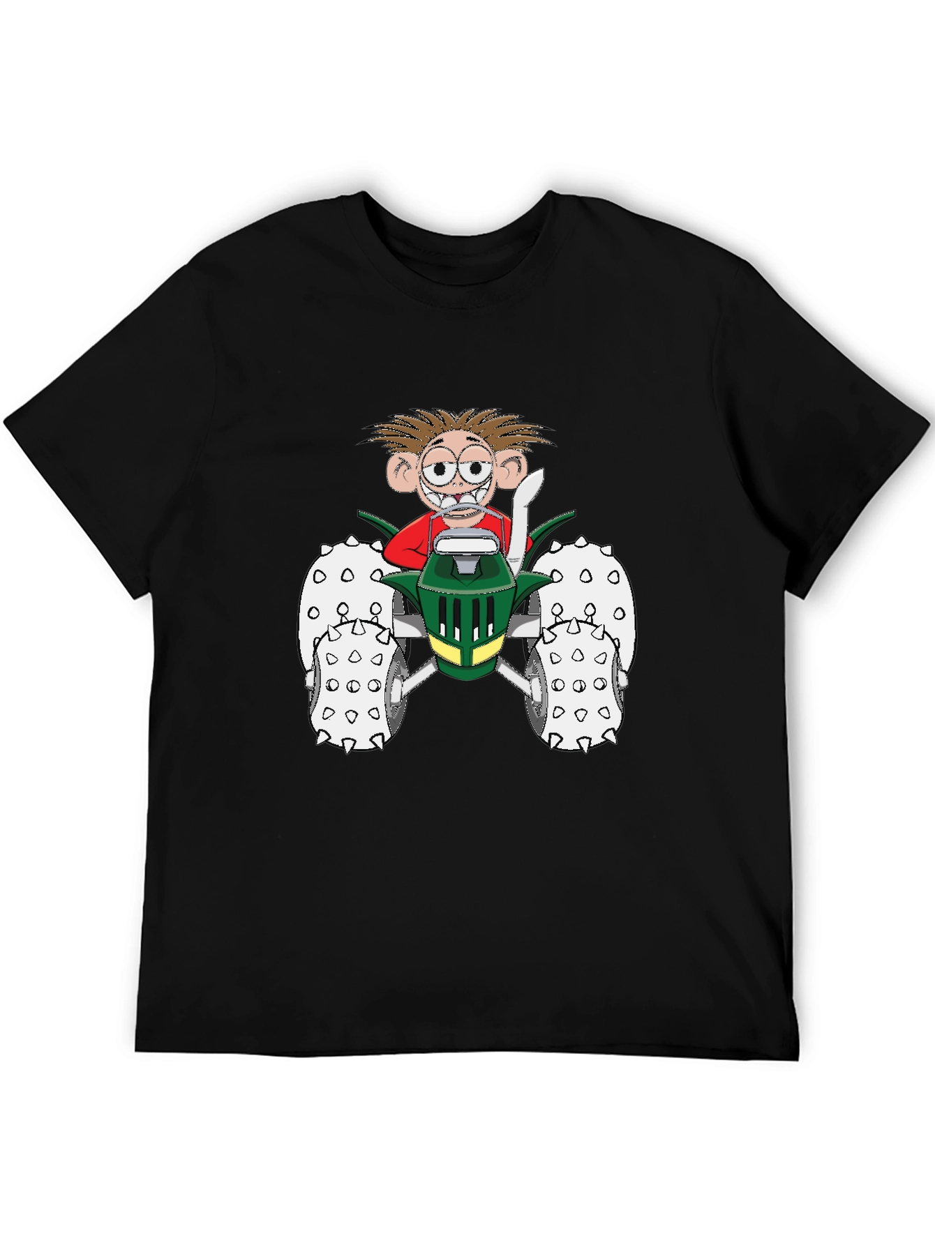 Cartoon Character on Tractor Black T-Shirt - 5