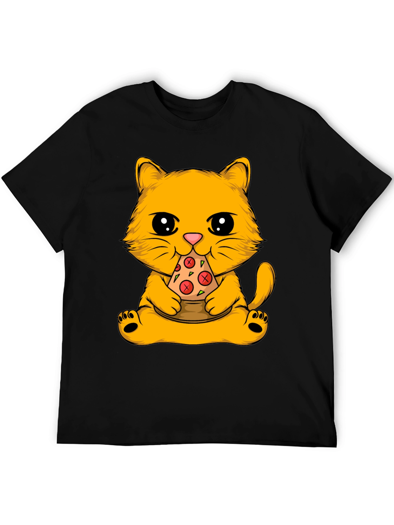 Black Cat Eating Pizza Graphic Tee view 5