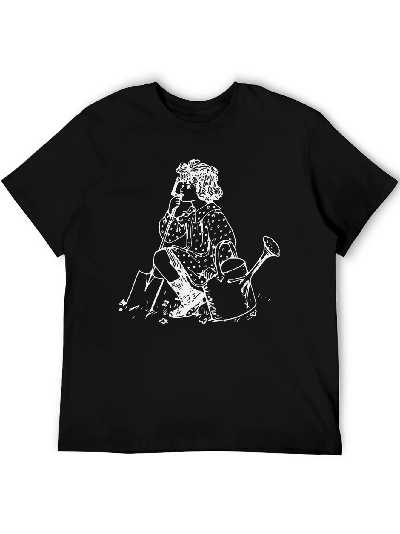 Black Vintage Girl Gardening Black T-Shirt view 5