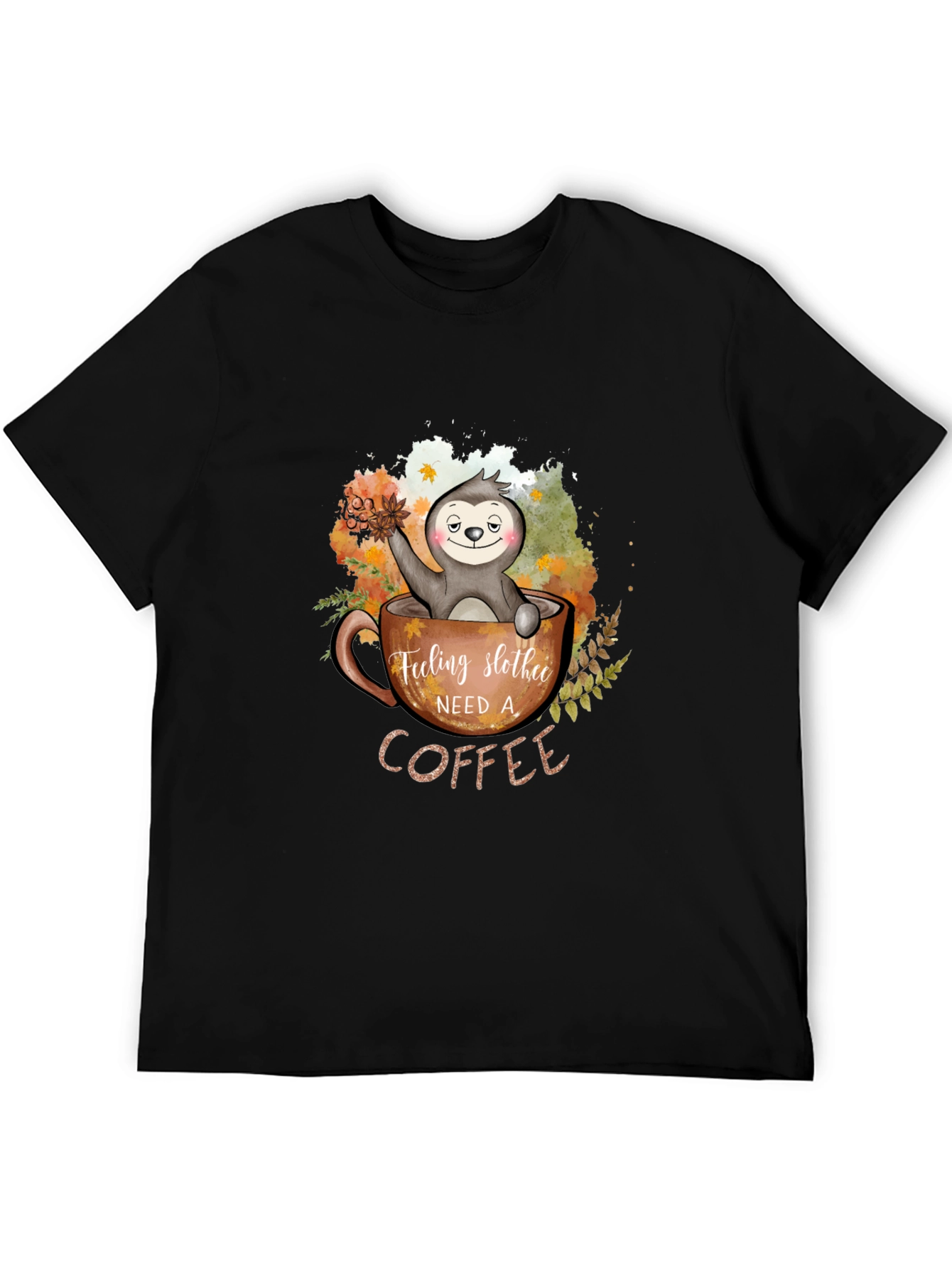Black Feeling Slothee Need a Coffee Graphic T-Shirt view 5