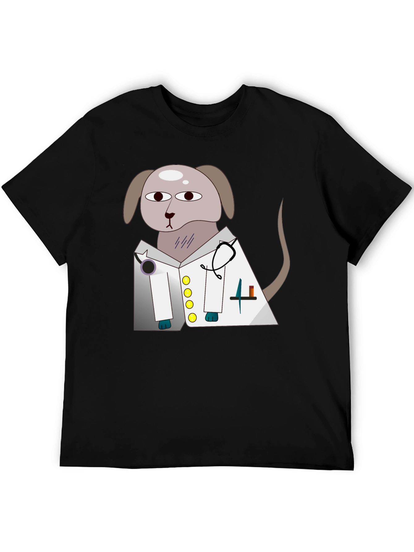 Black Vet Dog Cartoon Graphic T-Shirt - Black view 5