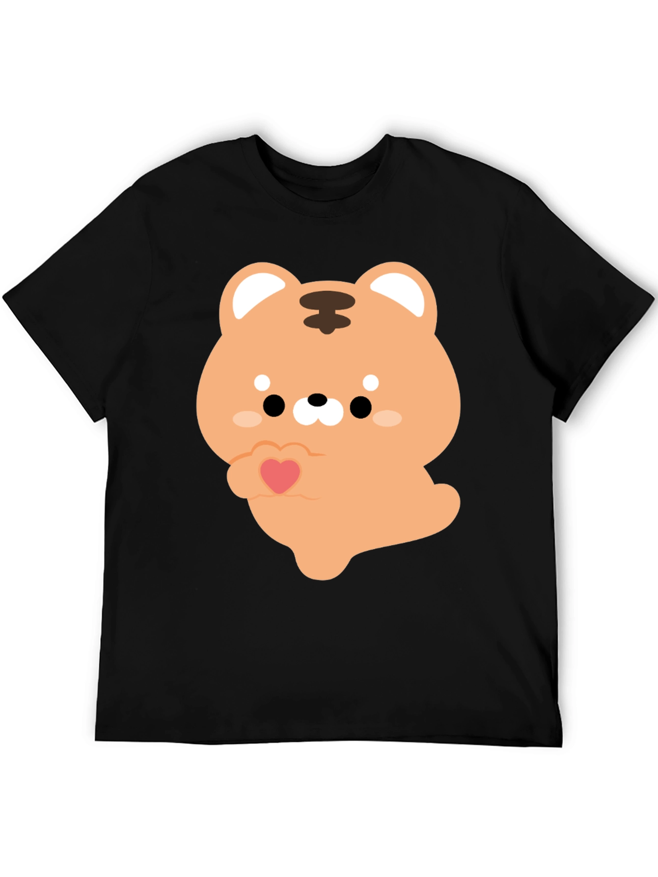 Black Cute Cartoon Tiger Holding Heart Graphic Tee view 5