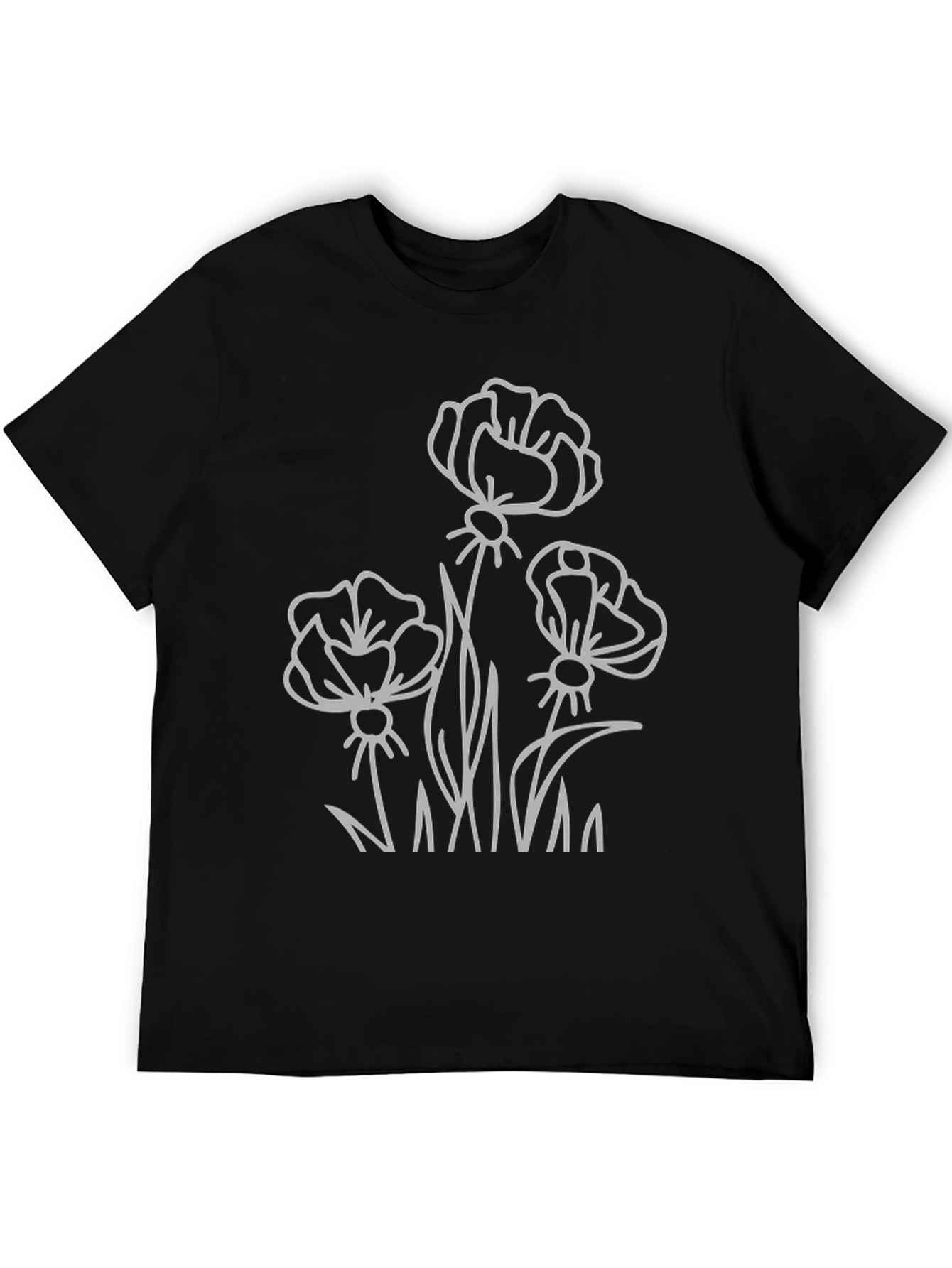 Black Floral Outline Graphic T-Shirt - Black view 5