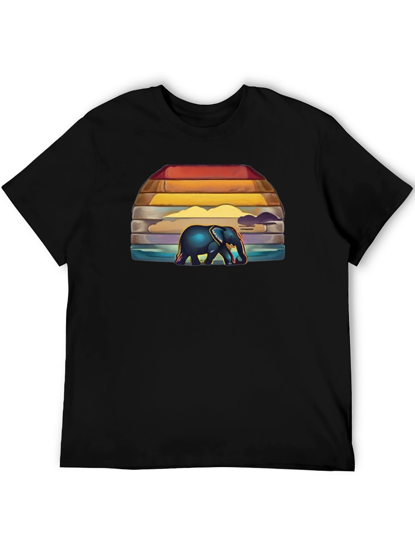 Black Elephant Sunset Graphic T-Shirt view 5