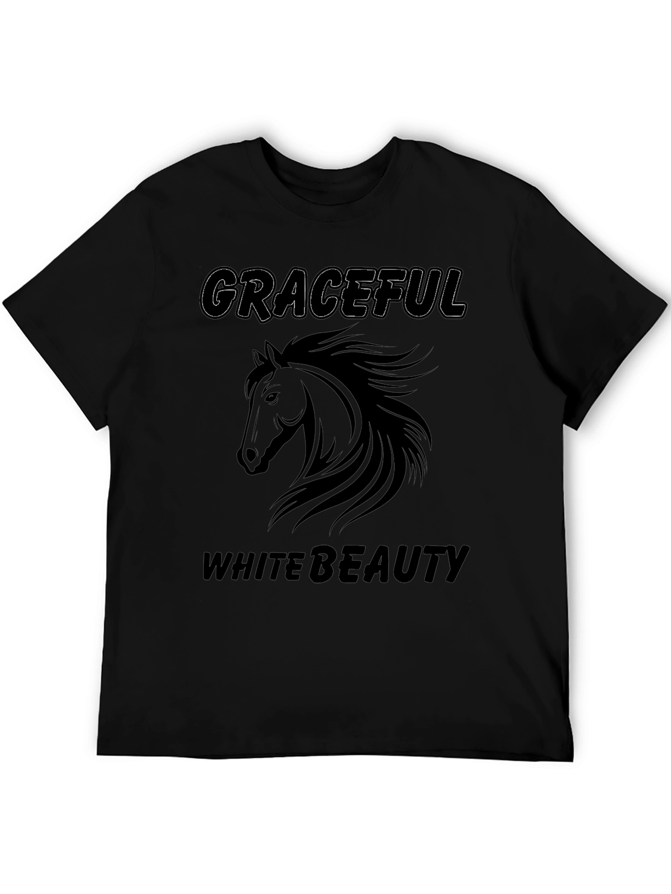 Black Graceful White Beauty Horse Graphic Tee view 5
