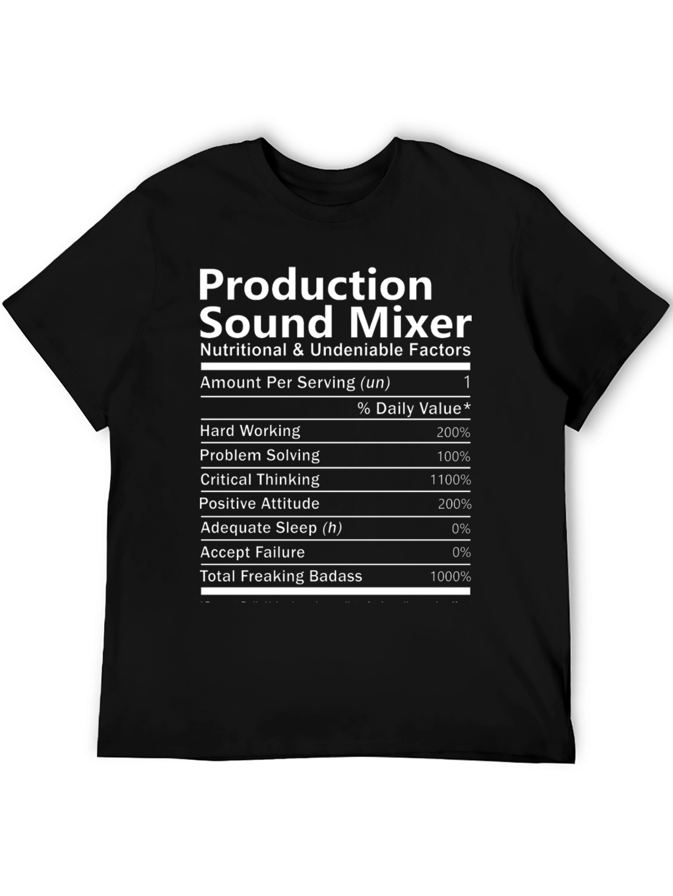 Black Production Sound Mixer T-Shirt - Nutritional Facts view 5