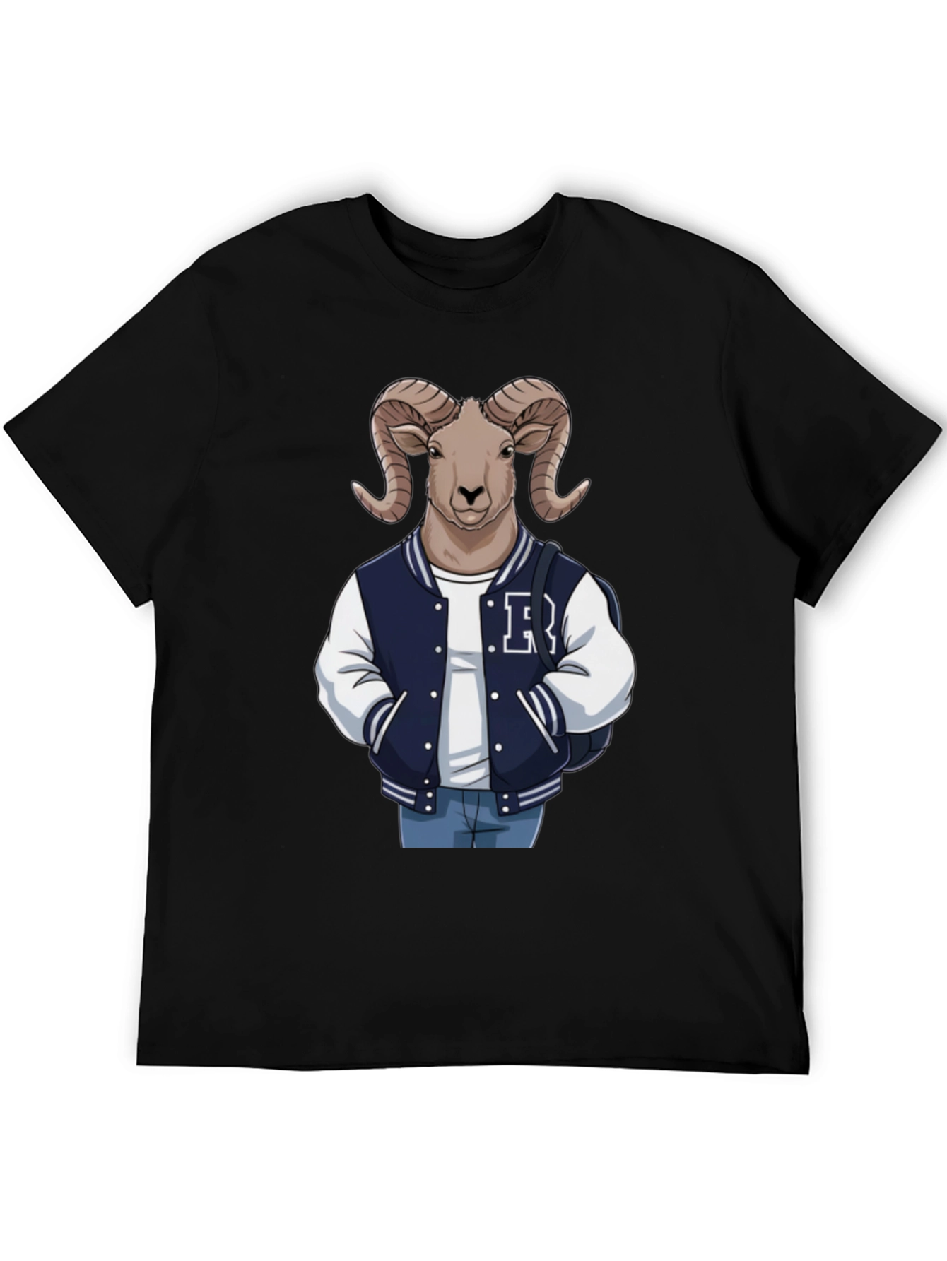 Black Ram Varsity Tee - Cool Animal Graphic T-Shirt view 5